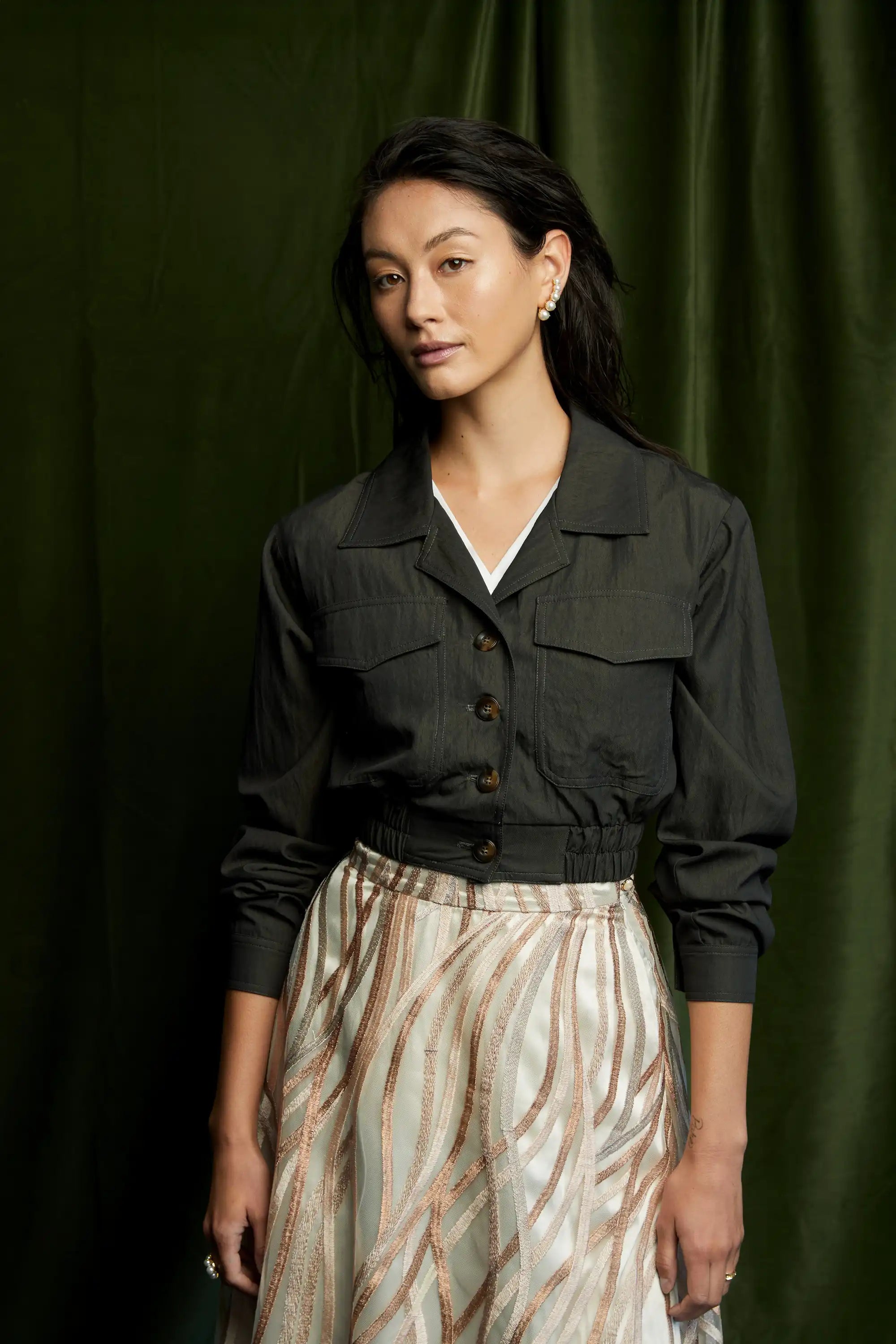 Cropped Utilitarian Jacket (Olive)