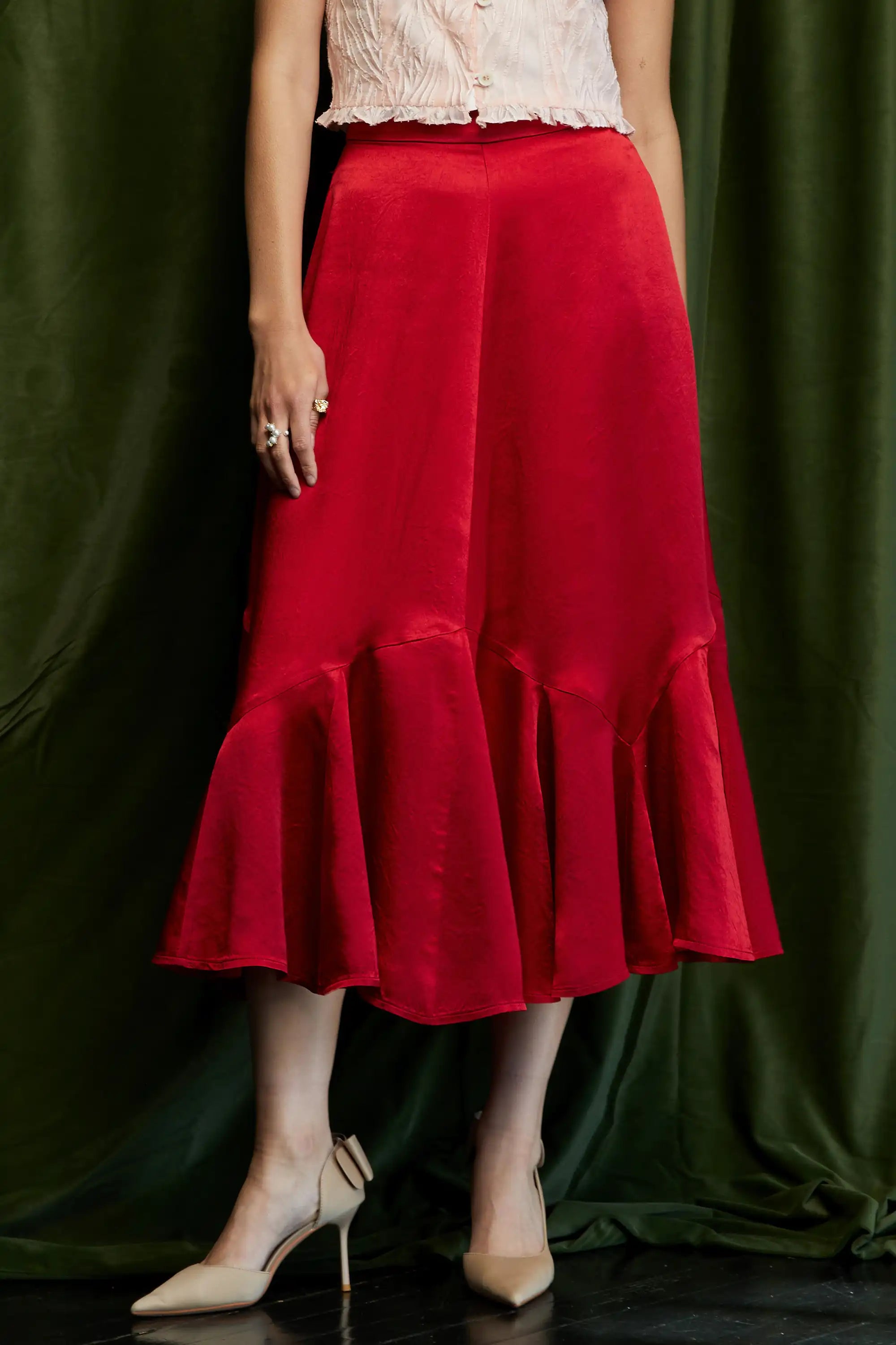 Mermaid Godet Skirt (Red)