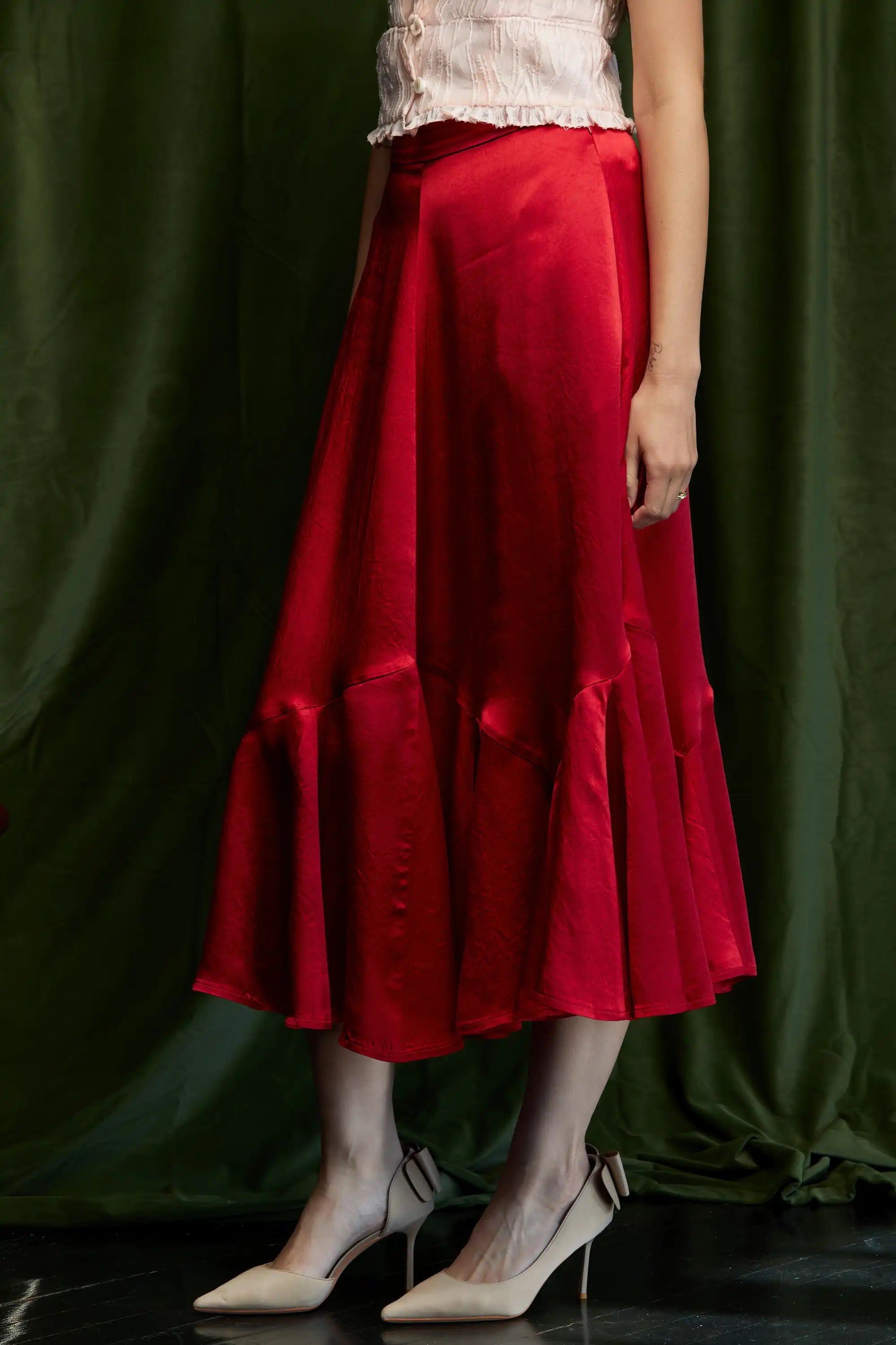 Mermaid Godet Skirt (Red)