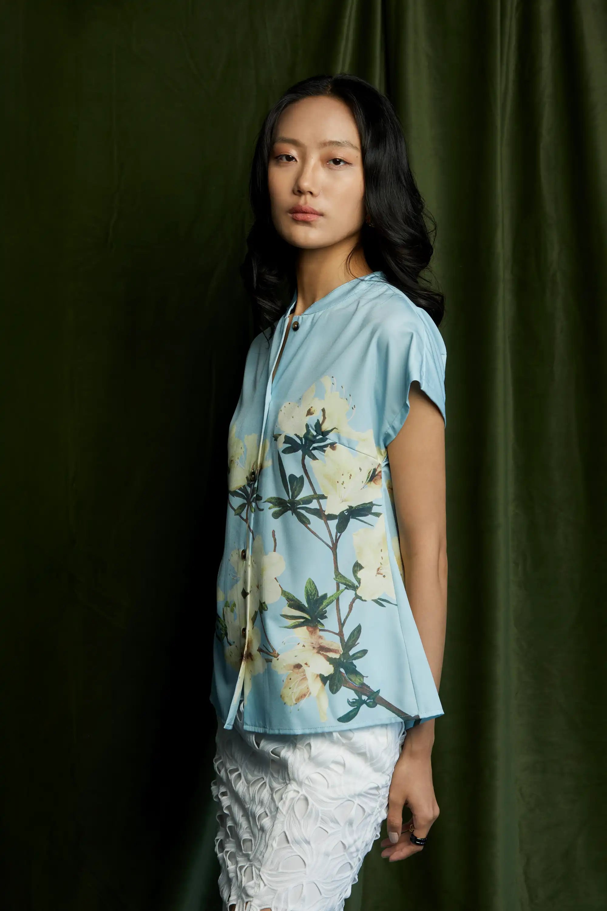 Micro-Chinese Collar Top (Azalea)