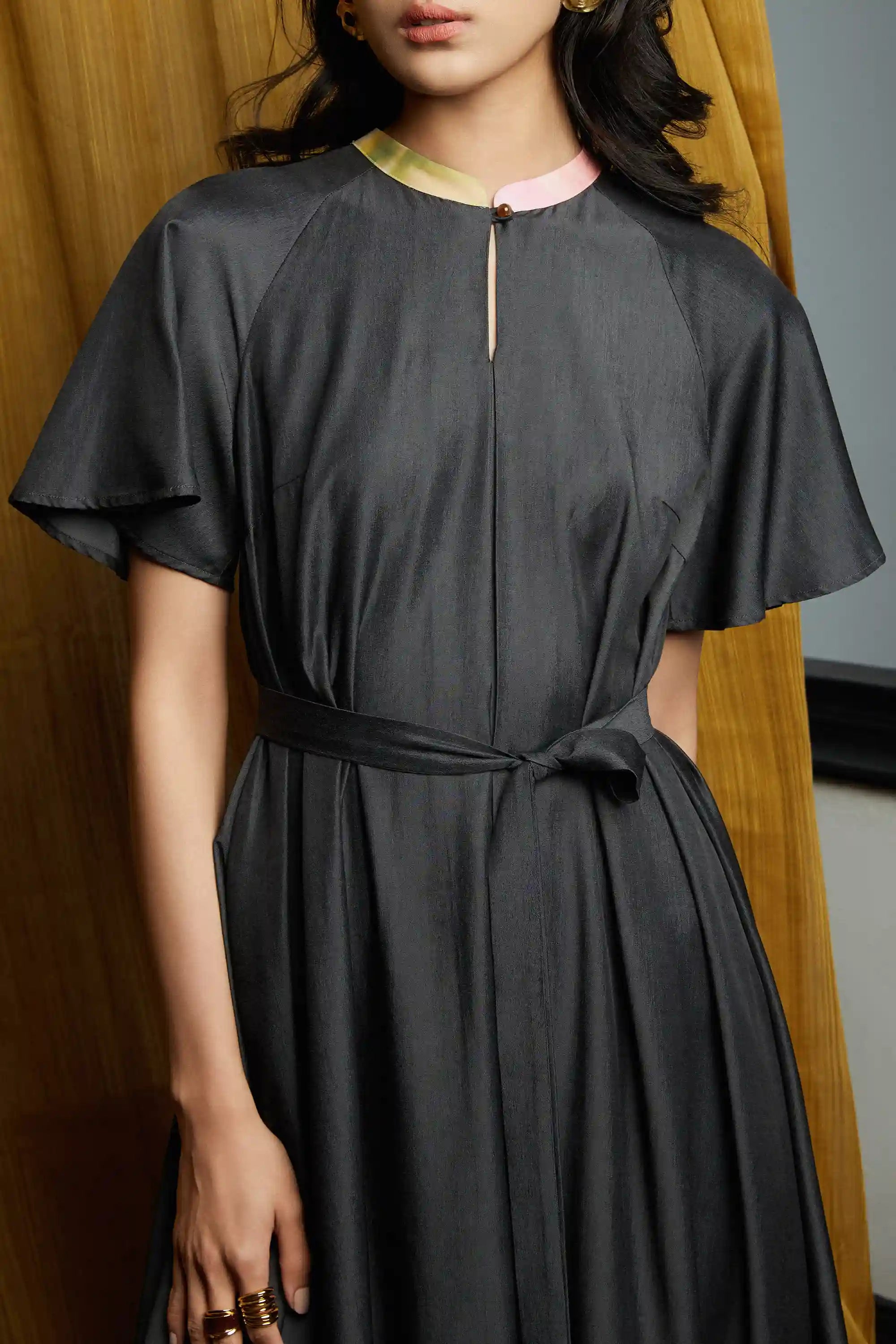 Micro Chinese Collar Tent Dress (Charcoal Grey)