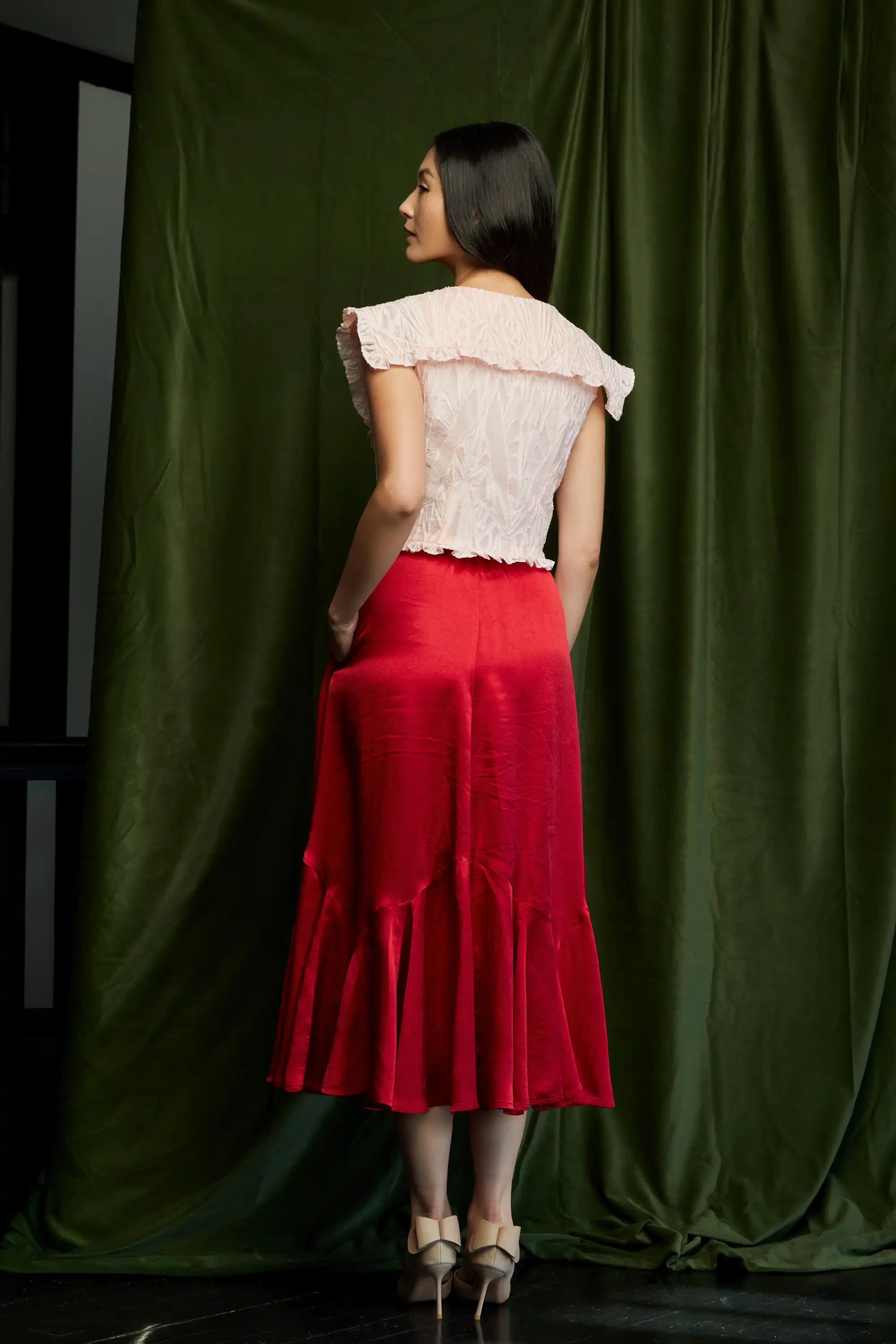 Sailor Collar Cropped Top (Pink Jacquard)