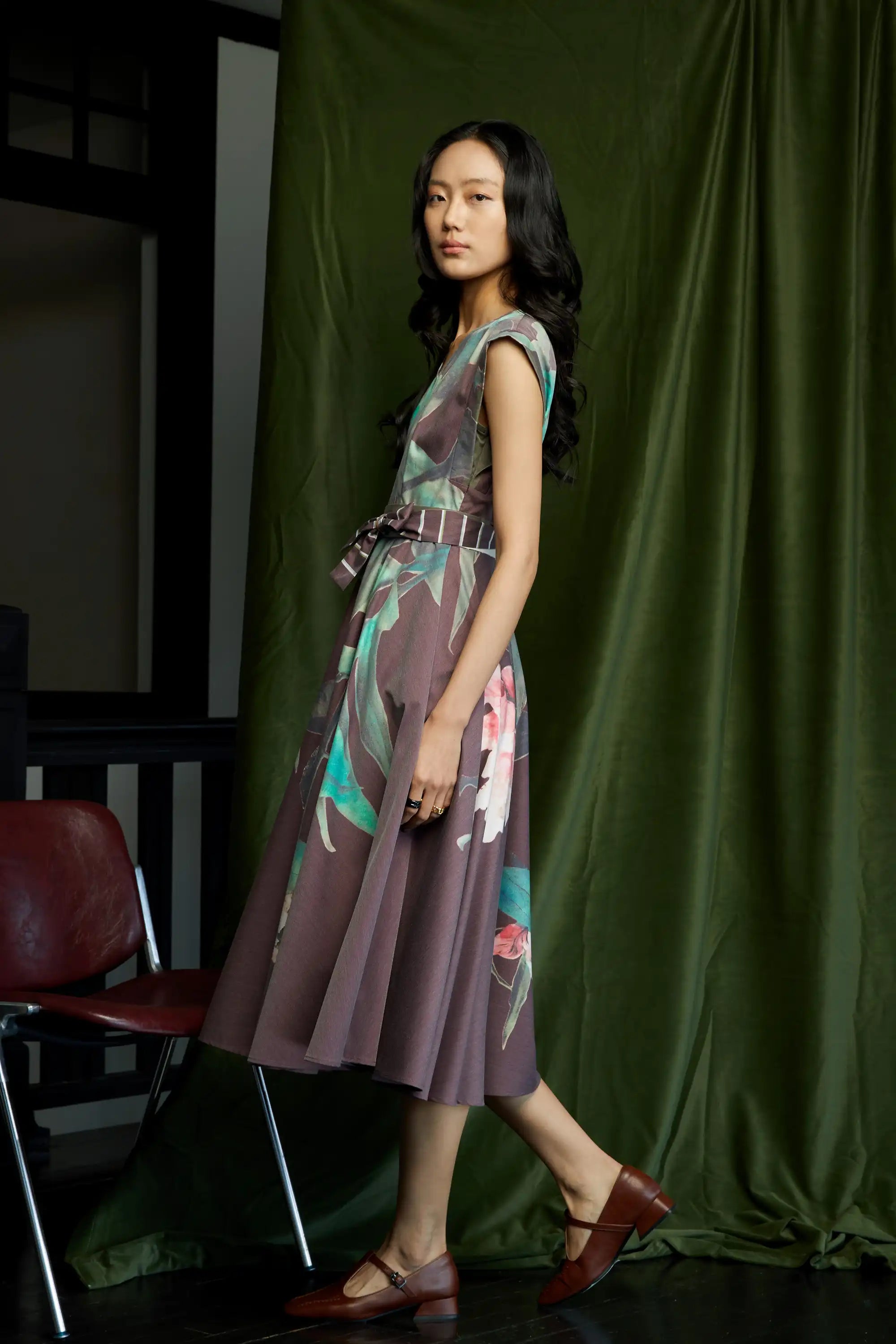 Square Sleeves Fit & Flare Dress (Peony)