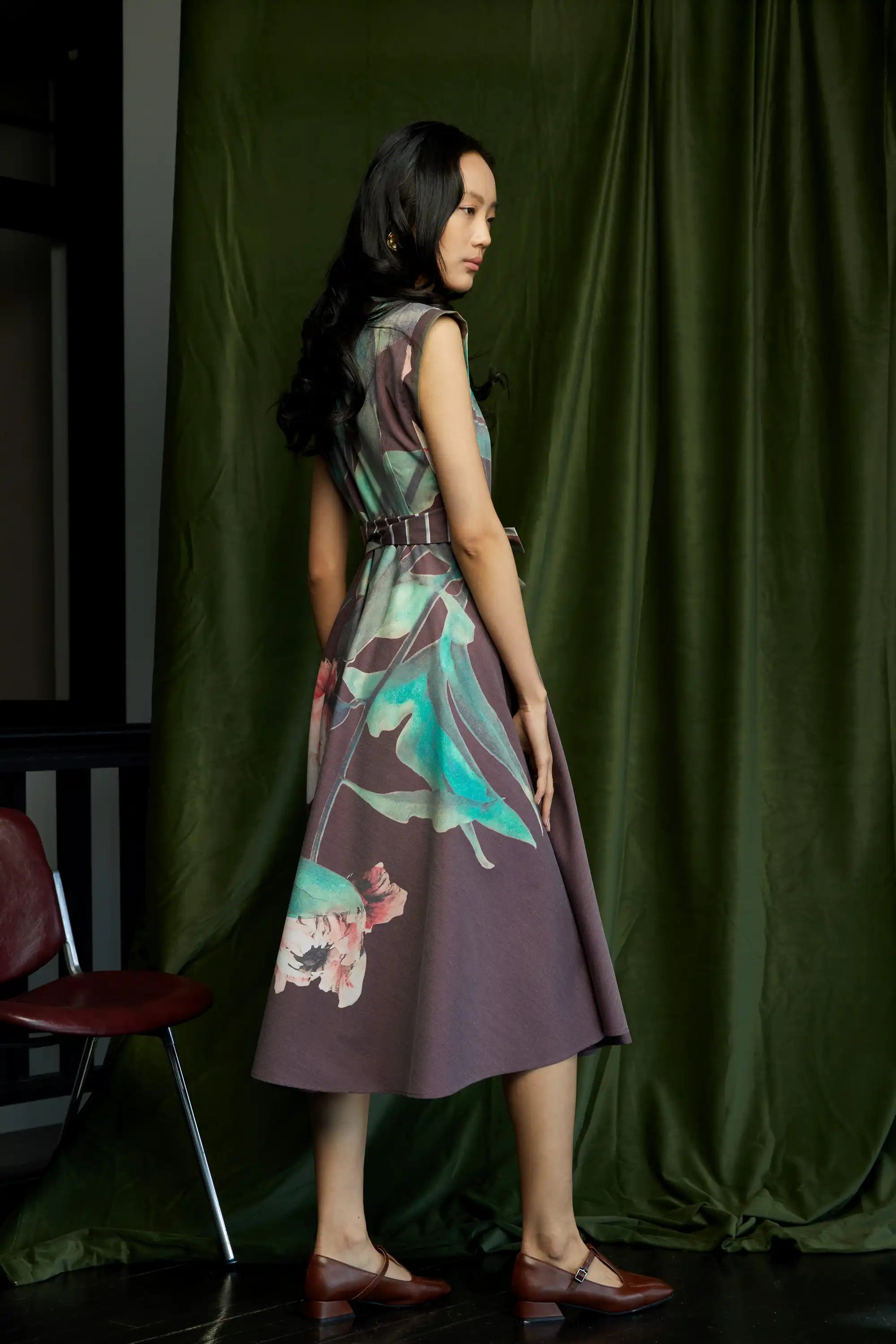 Square Sleeves Fit & Flare Dress (Peony)