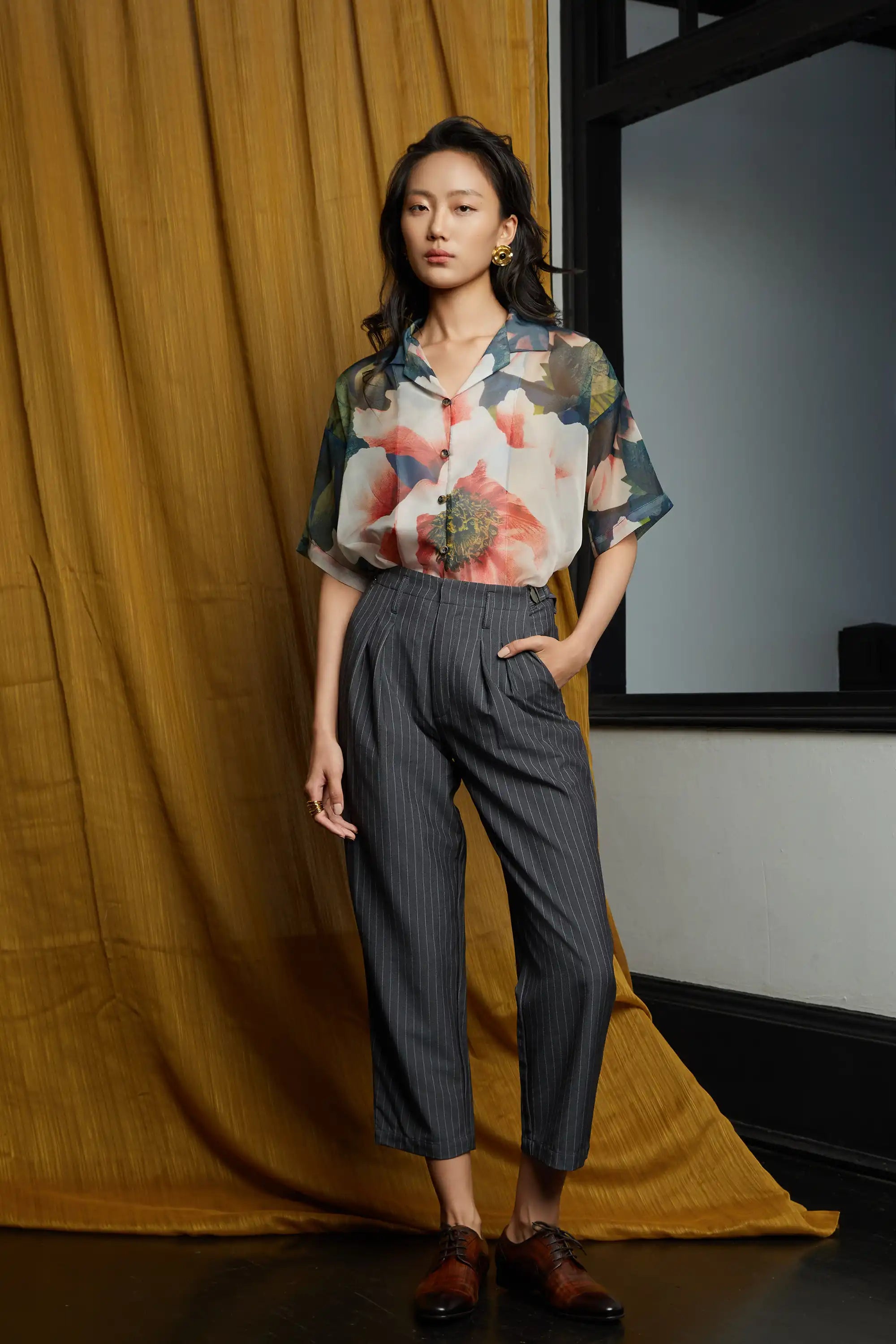 Unisex Cuban Shirt (Peony)