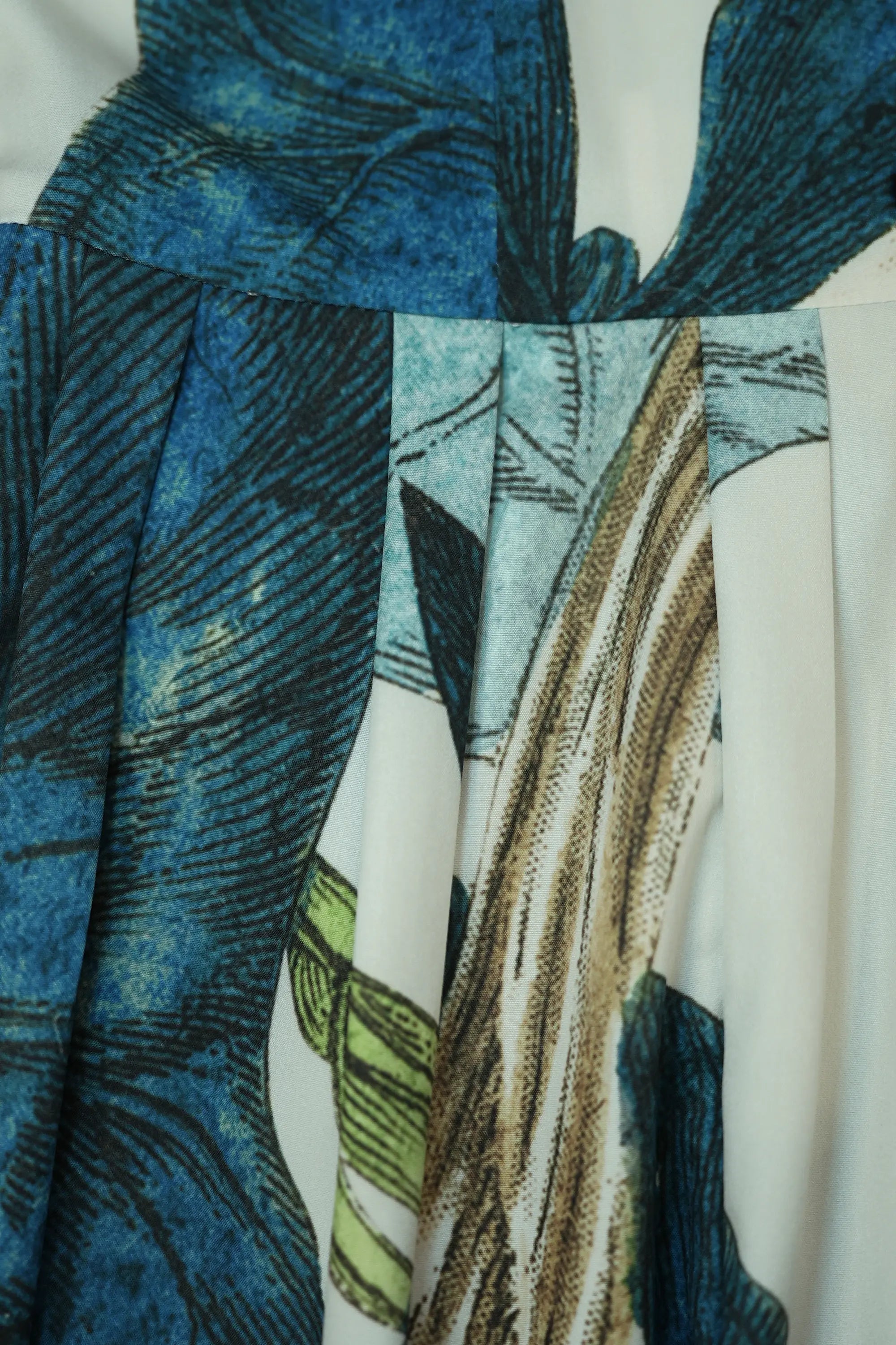 Close-up of box pleat on Arrayed Bindweed fit-and-flare dress