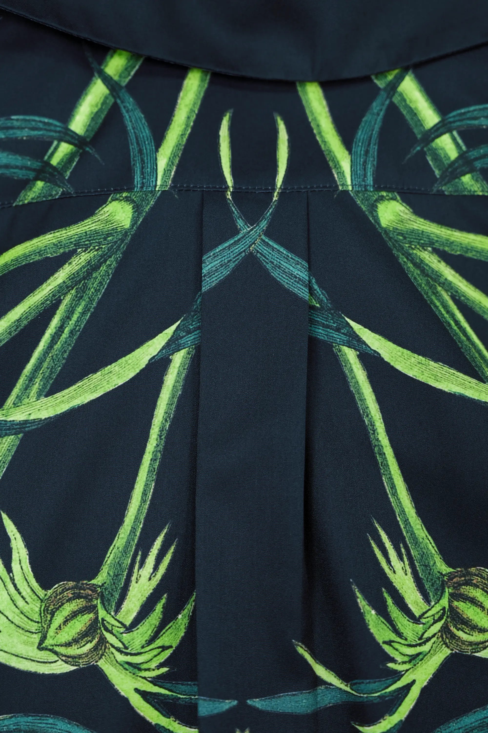 Close-up of back box pleat on Arrayed Monk's Hood shirt dress