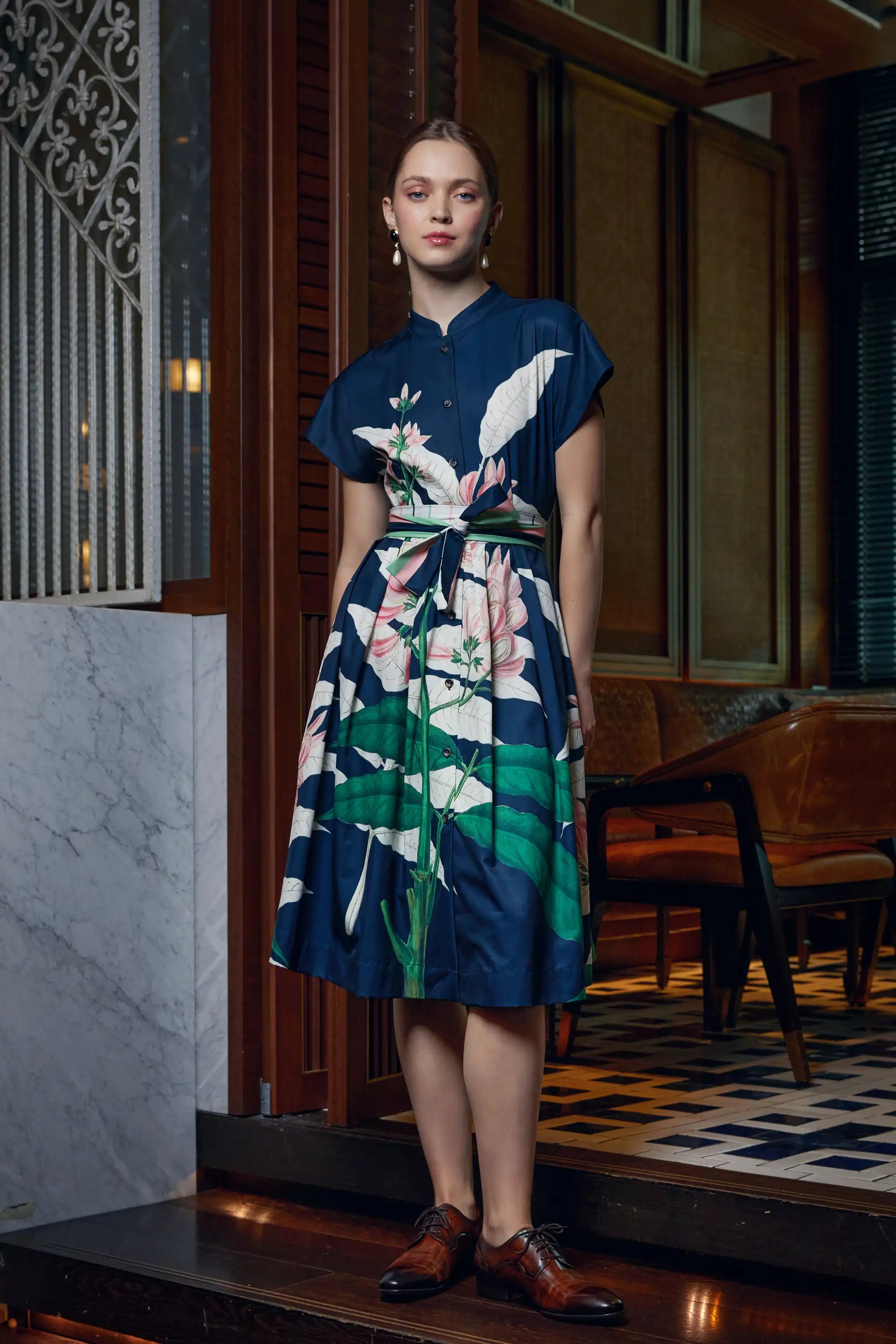 Chinese Collar Fit & Flare Knee Dress (Geoffroya Inermis)