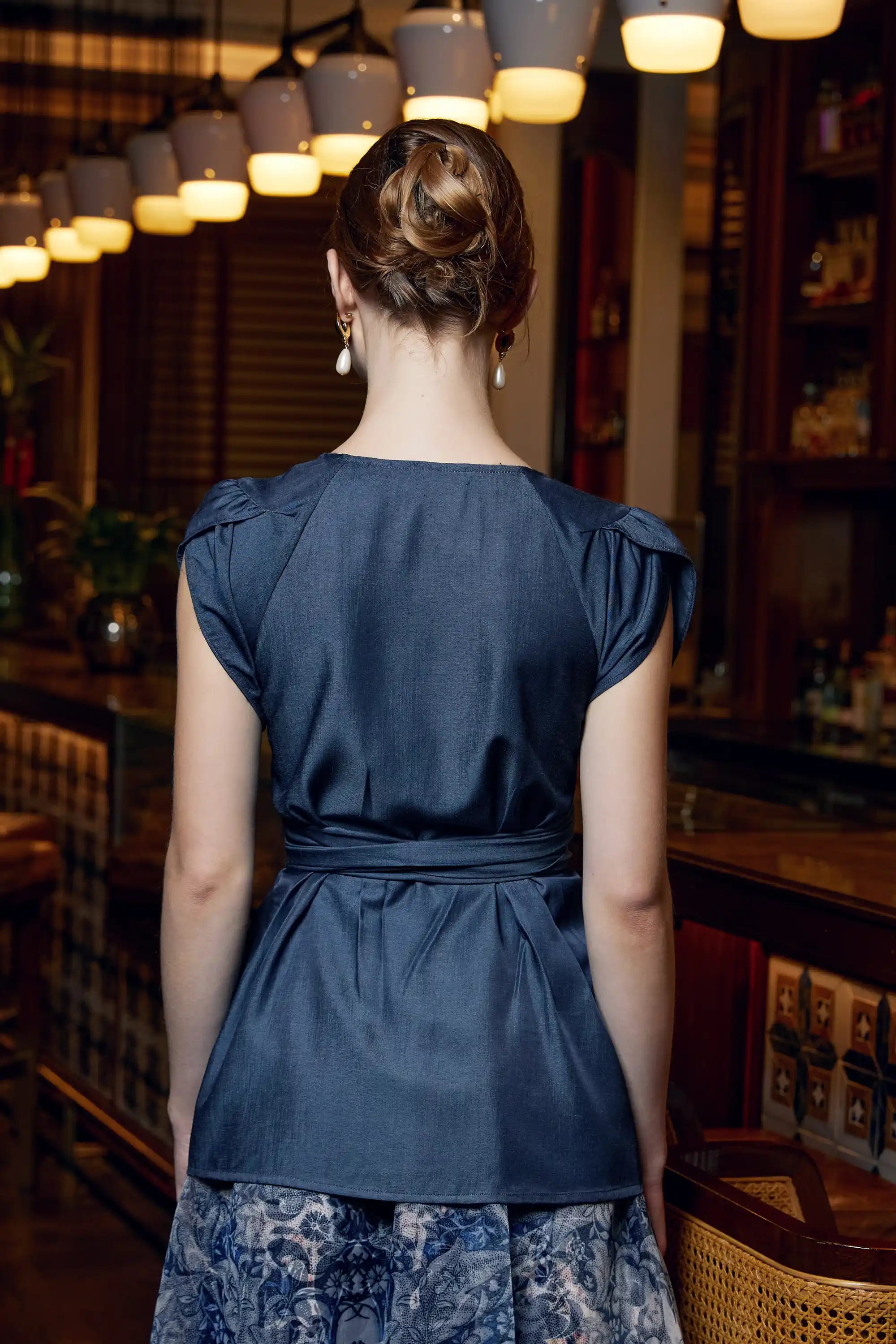 Criss Cross Tulip Blouse (Navy)