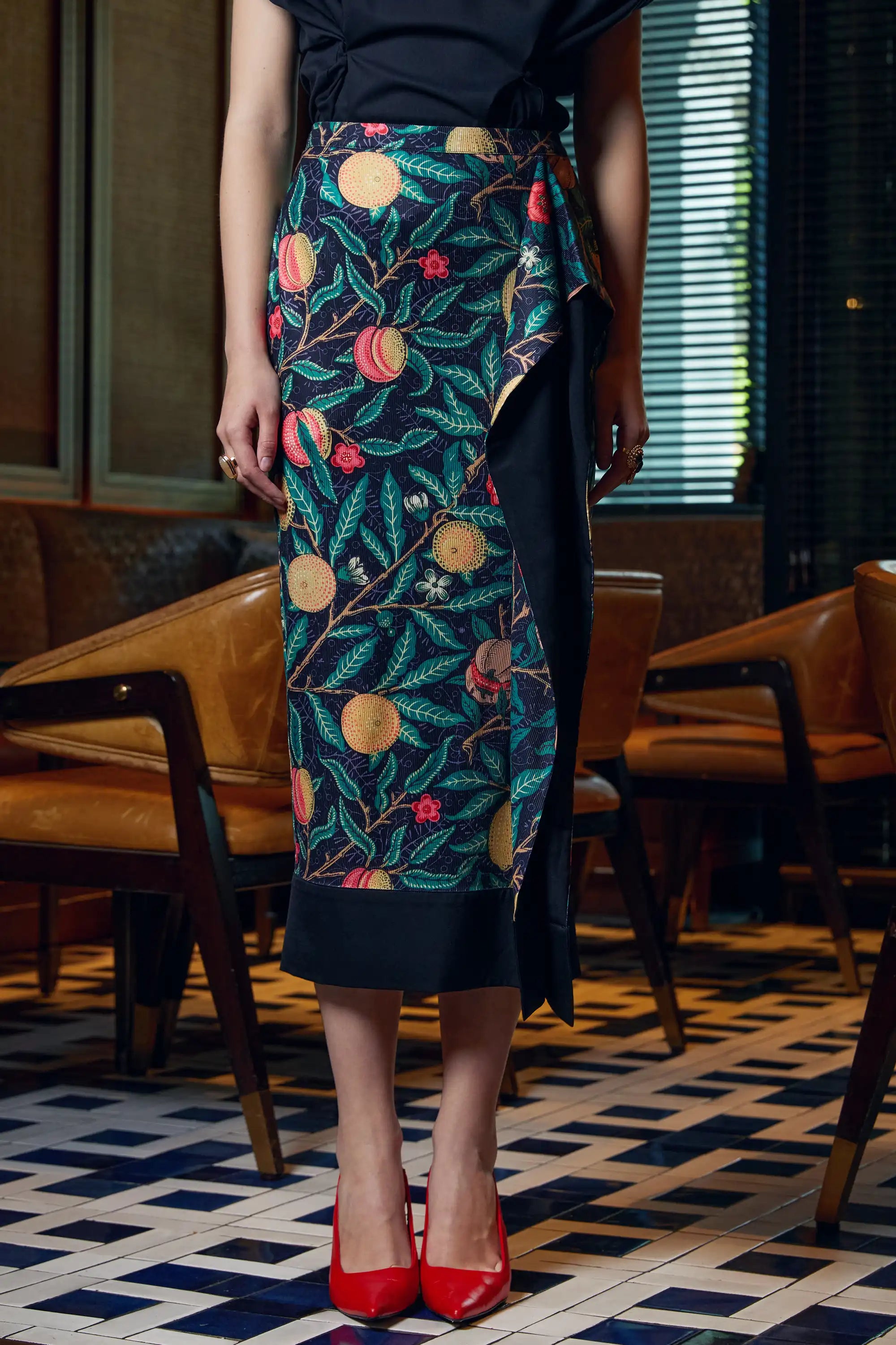 Draped Pencil Skirt (Pomegranate)
