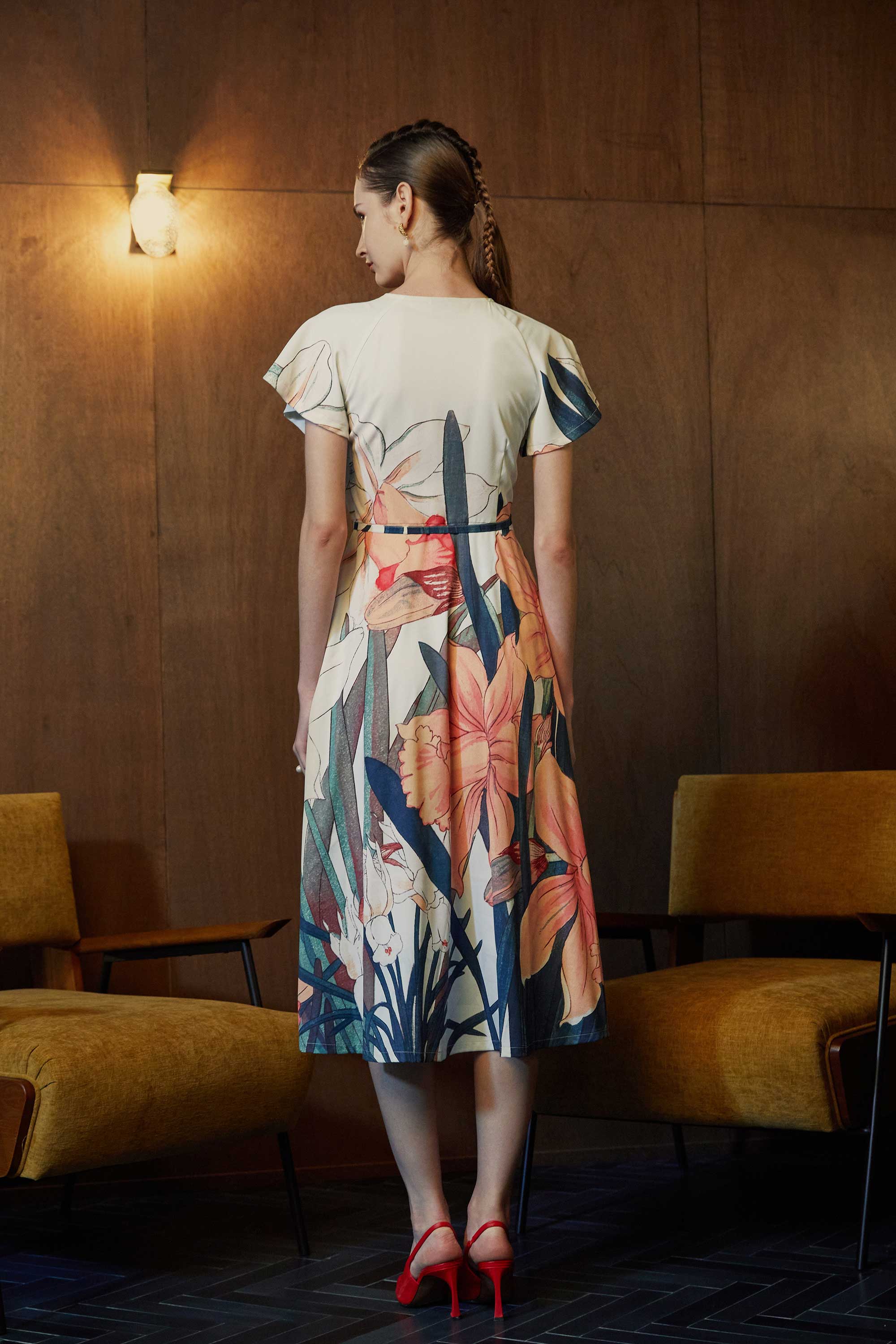 Flutter Sleeves Wrap Midi Dress (Daffodil)