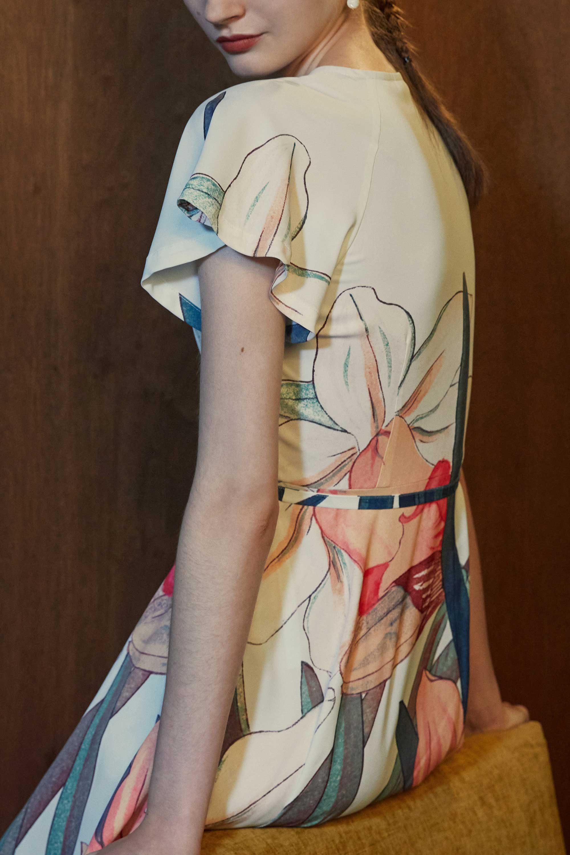 Flutter Sleeves Wrap Midi Dress (Daffodil)