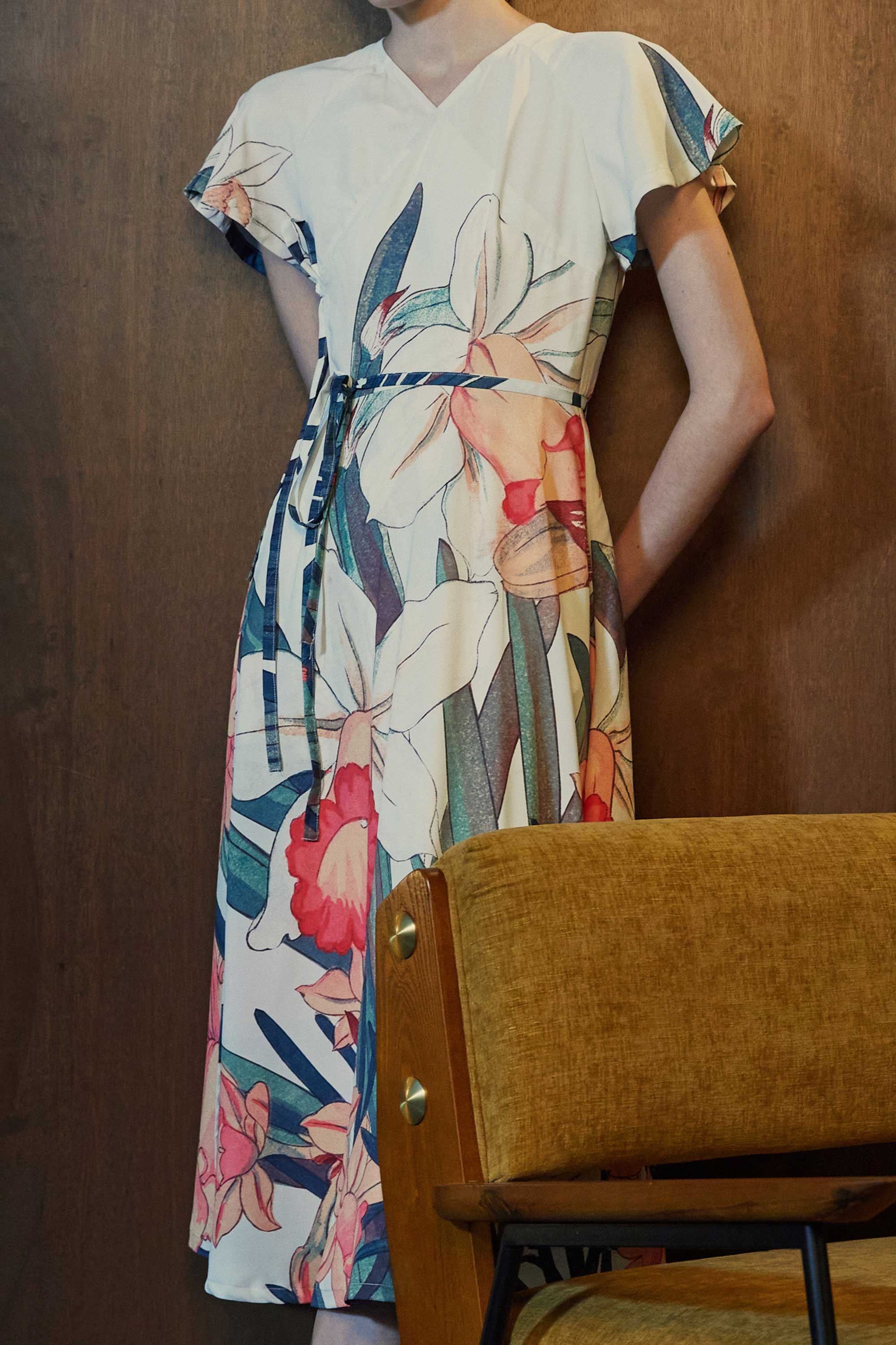 Flutter Sleeves Wrap Midi Dress (Daffodil)