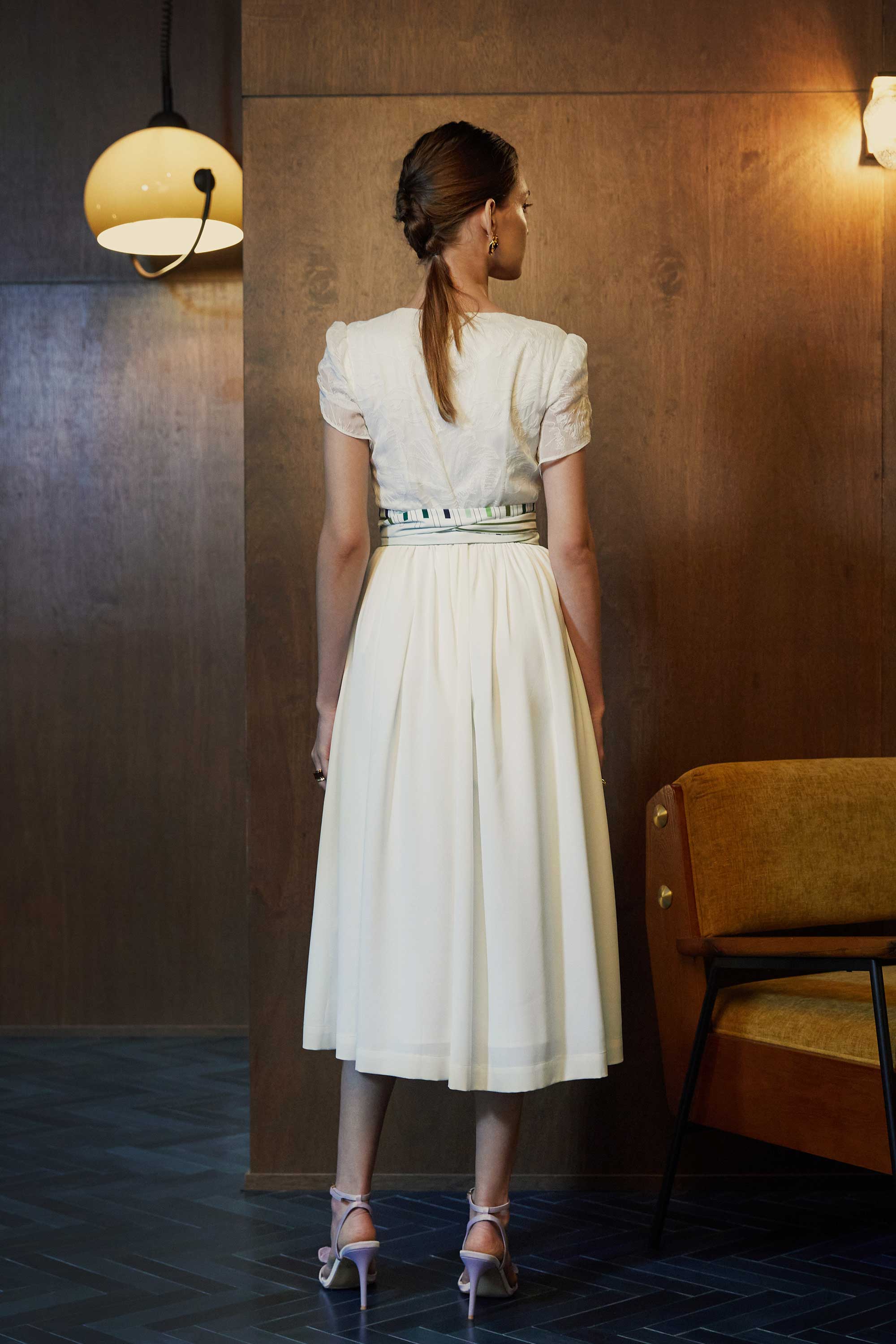Petal Sleeves Shirtwaist Dress (White Lace)