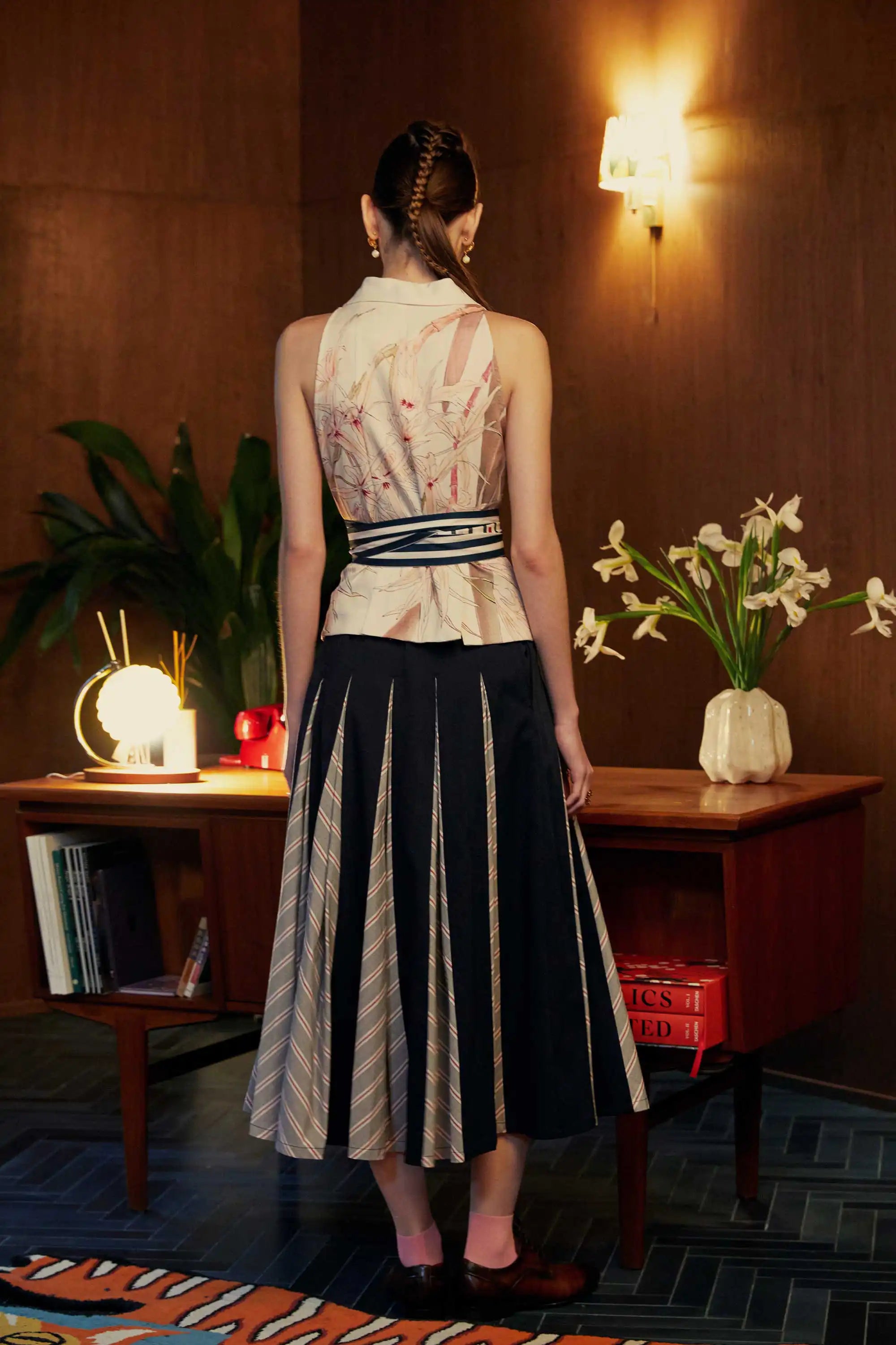 BEHOLD_PilgrimRacerVest_BrassavolaCucullata_GodetSkirt_NavyRed_BACK