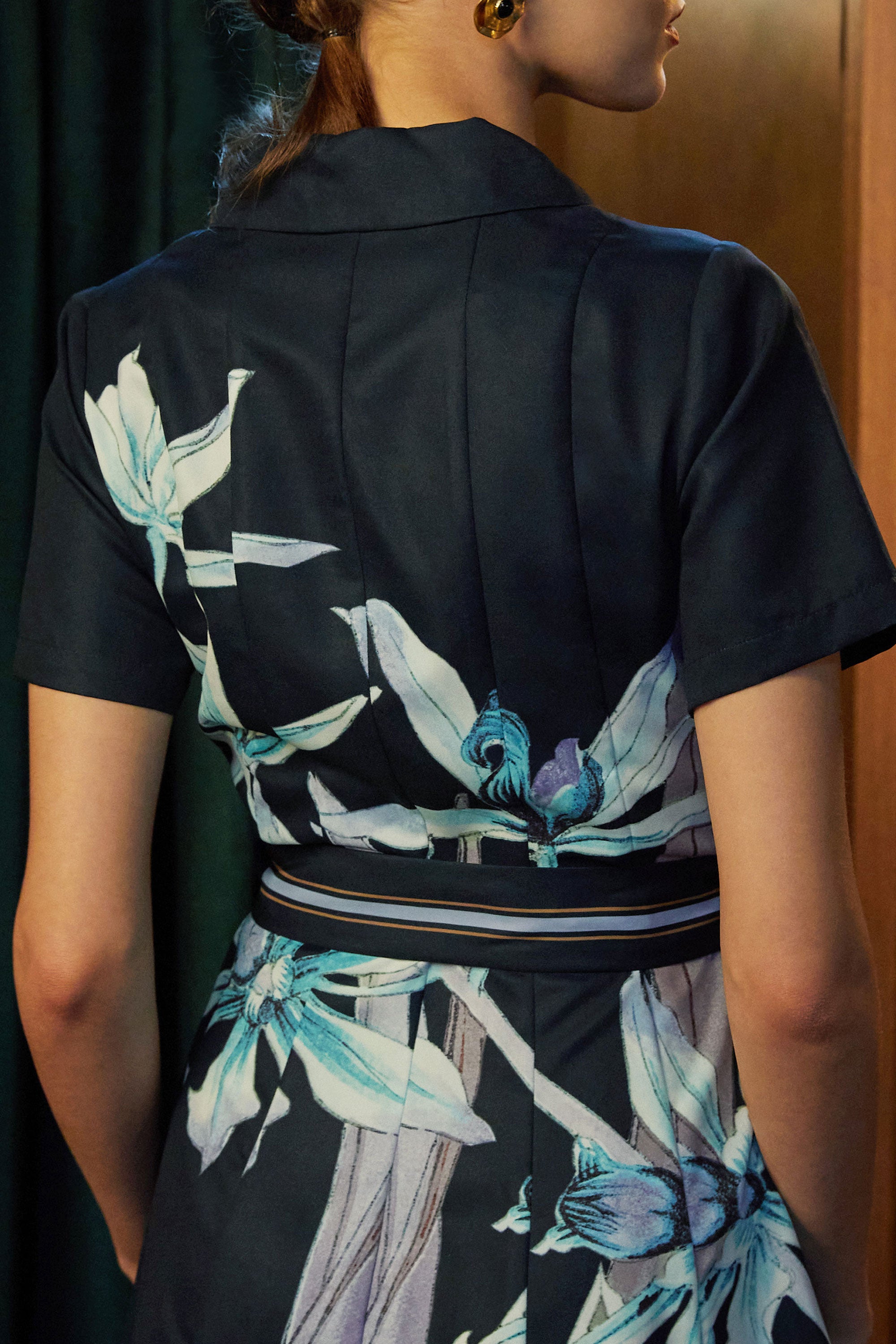 Shawl Collar Panel Dress (Cymbidium Orchid)