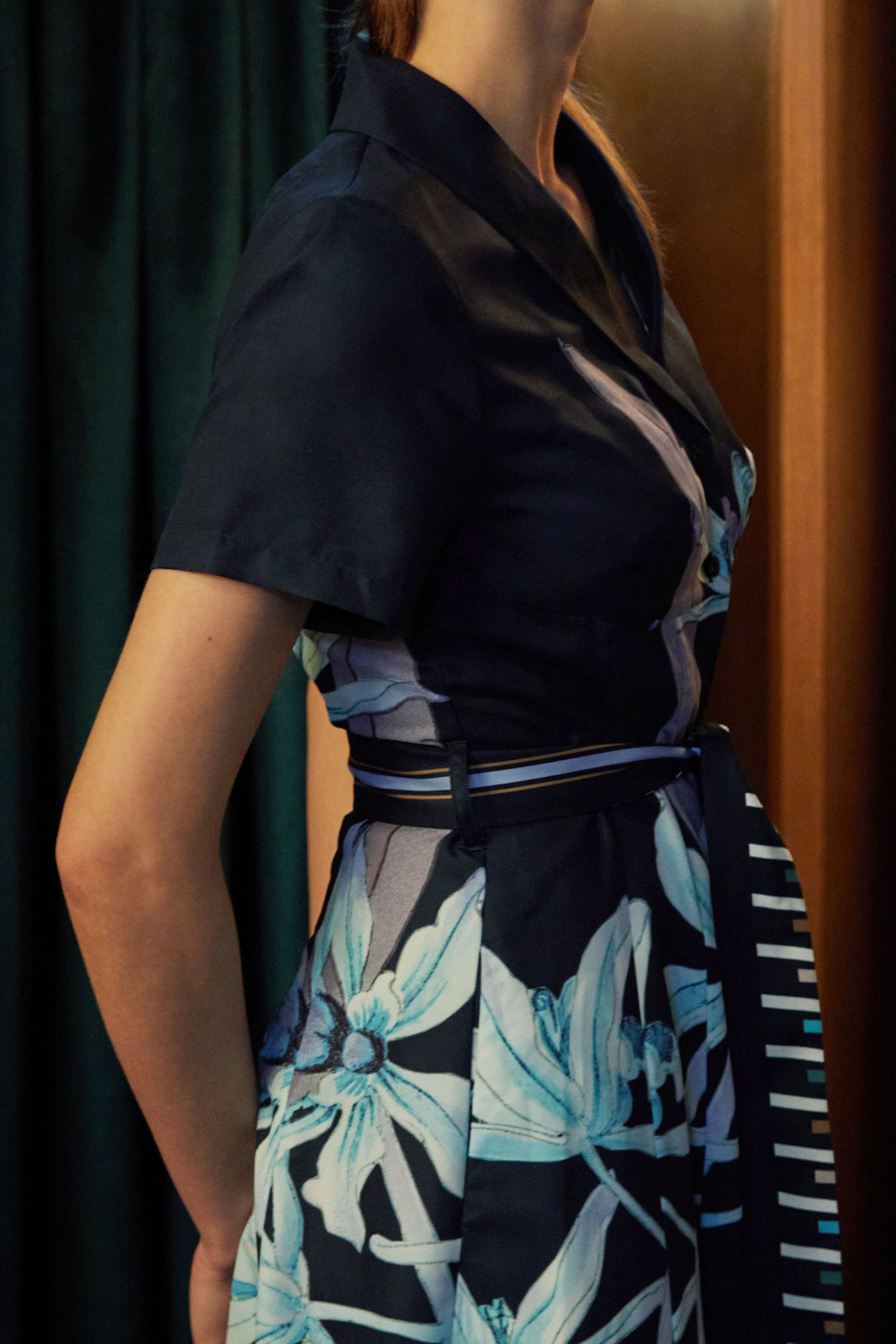 Shawl Collar Panel Dress (Cymbidium Orchid)