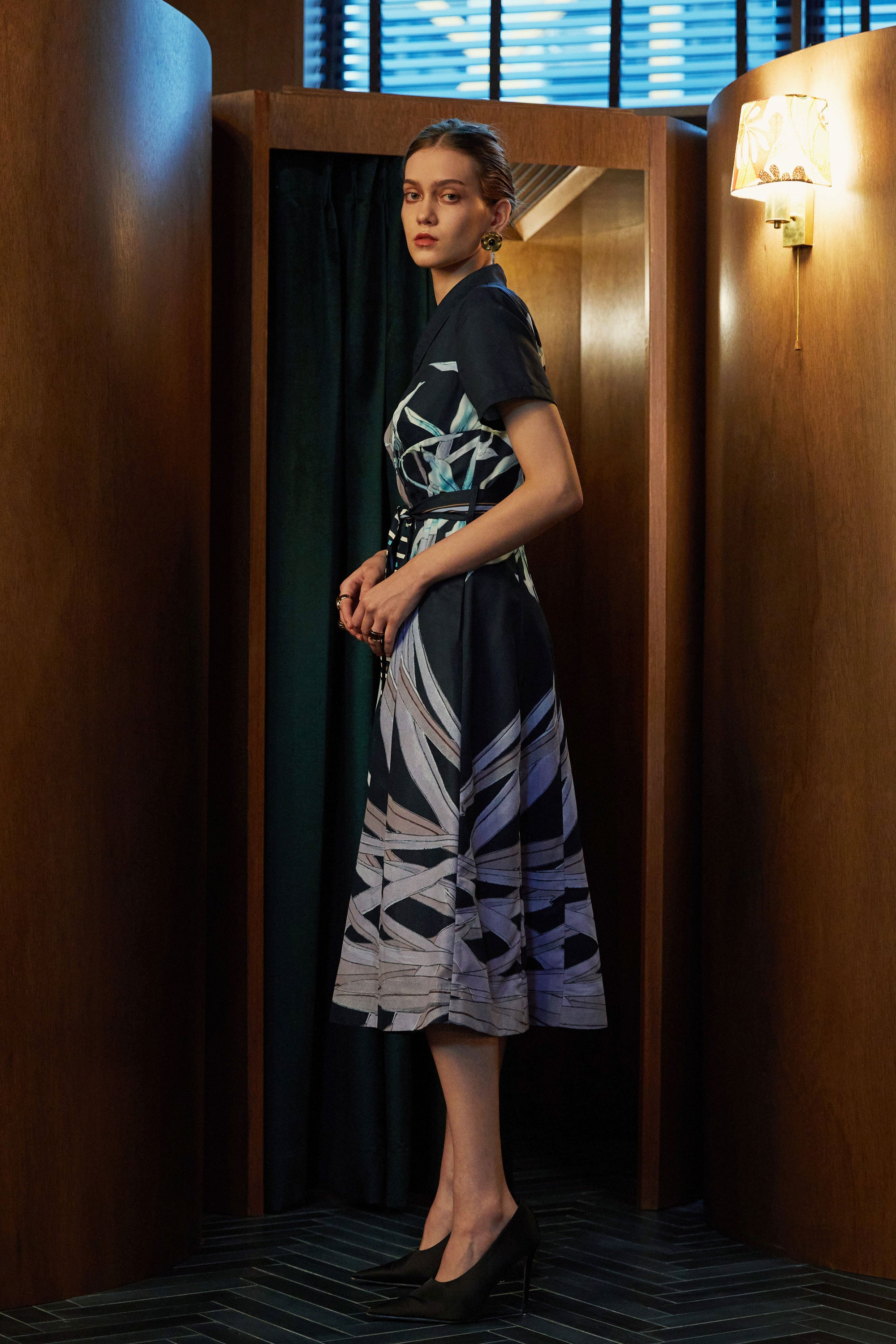 Shawl Collar Panel Dress (Cymbidium Orchid)