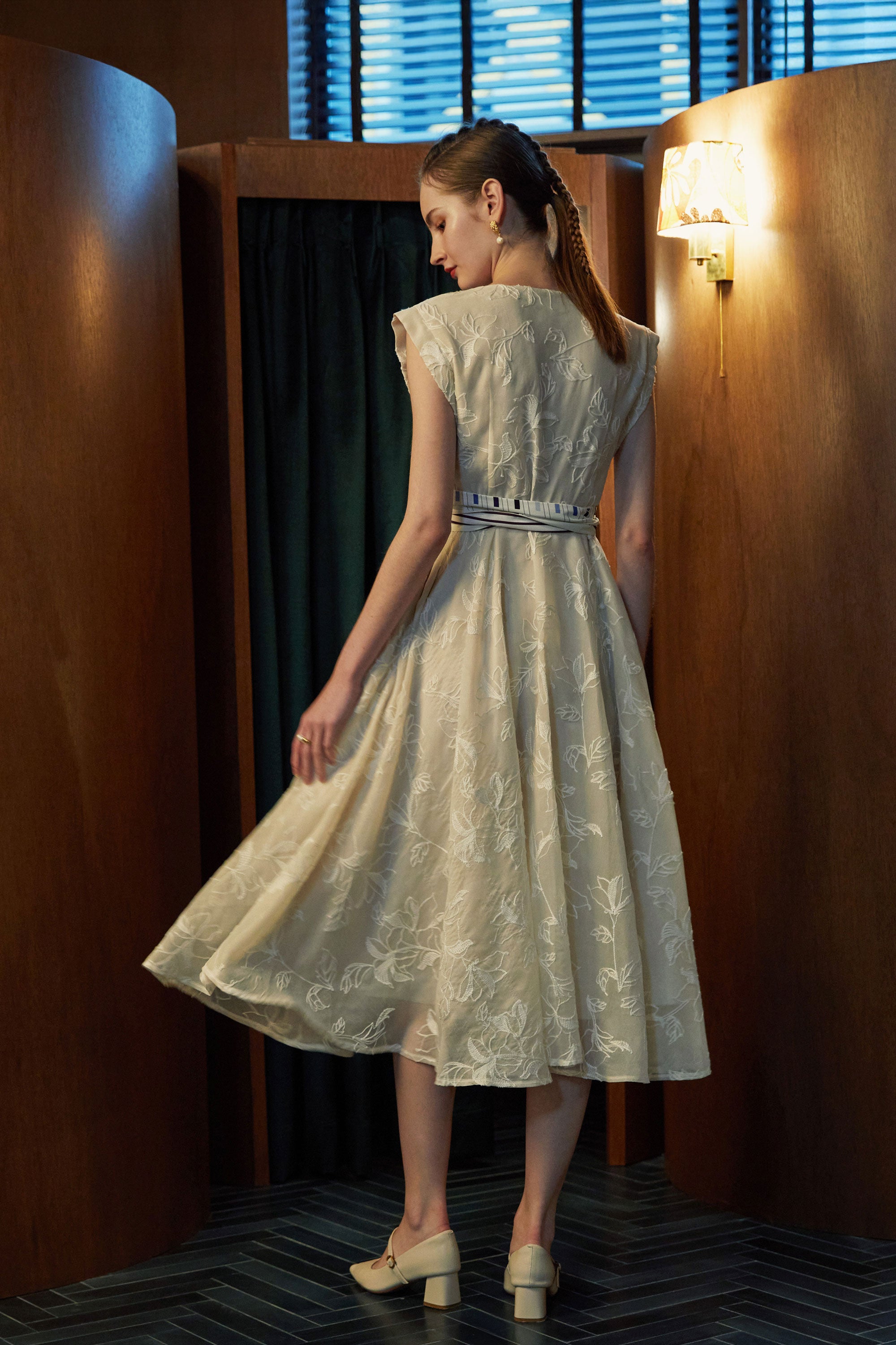 Square Sleeves Fit & Flare Dress (Lace)