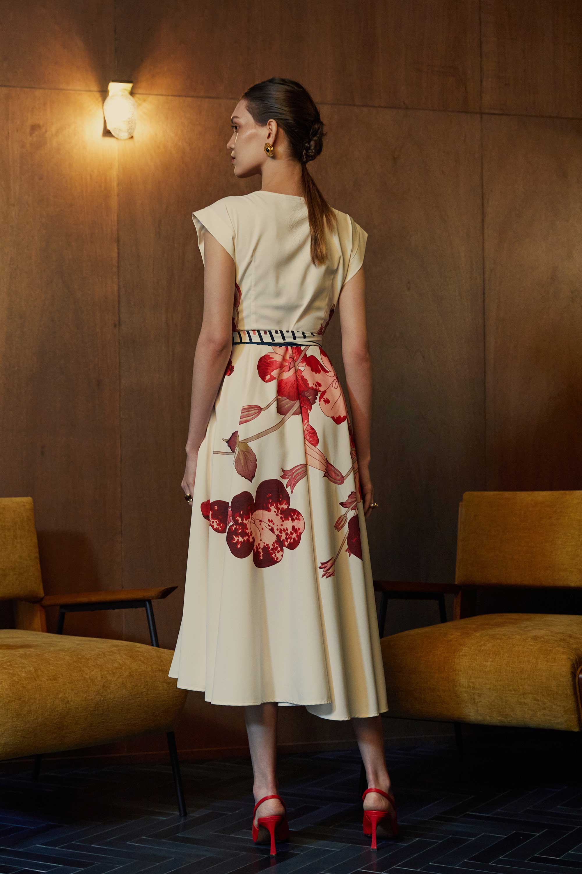 Square Sleeves Fit & Flare Midi Dress (Mimulus)