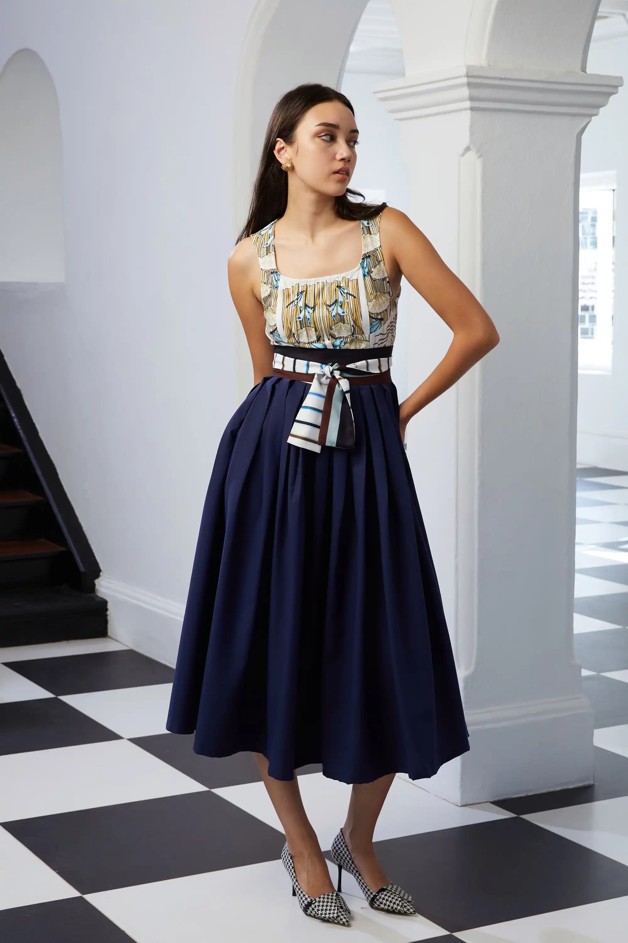 Bustier Box Pleat Long Tea Dress – Dragonfly