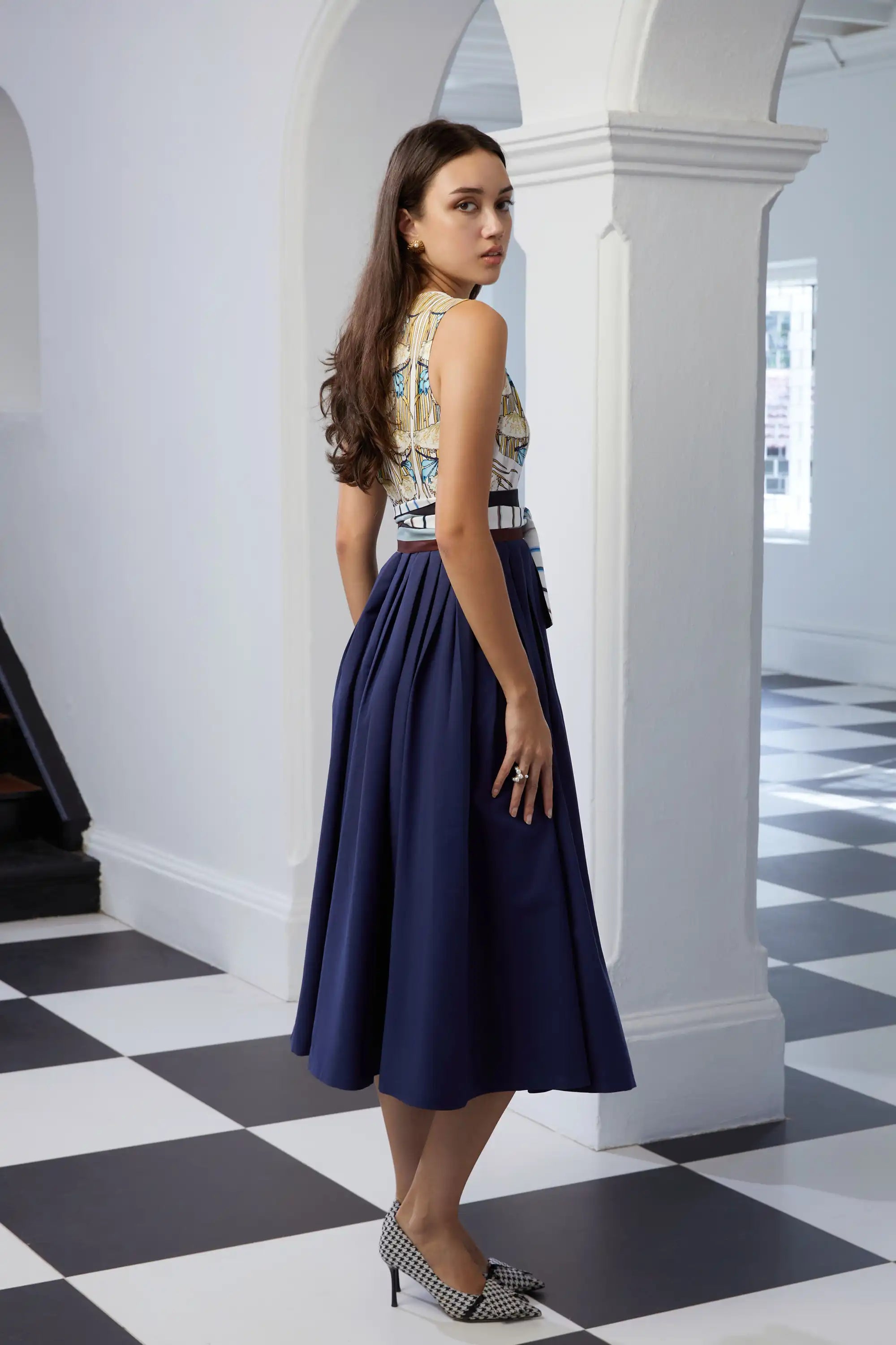 Bustier Box Pleats Dress (Dragonfly)