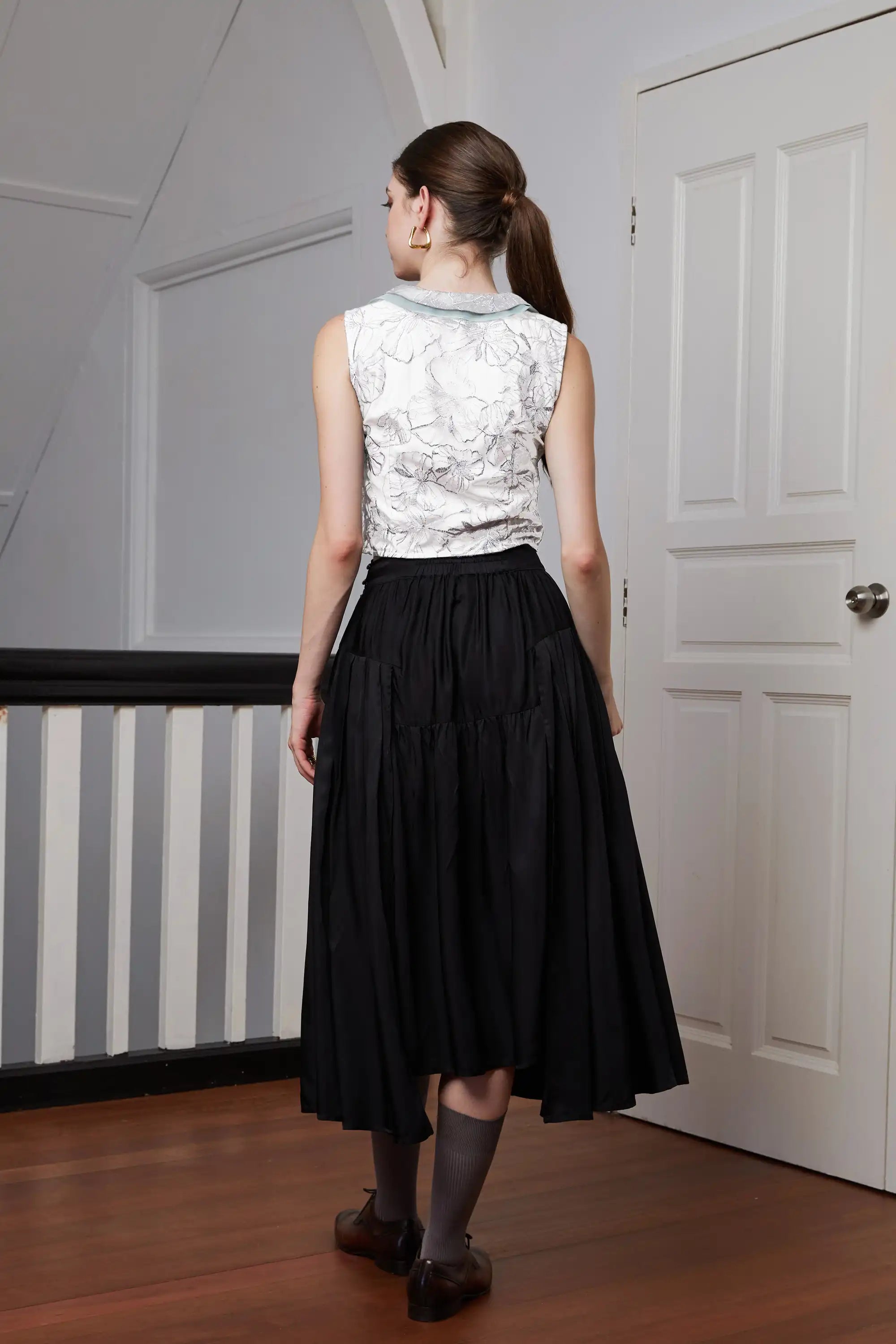 Cascade Collar Top (White Mint)