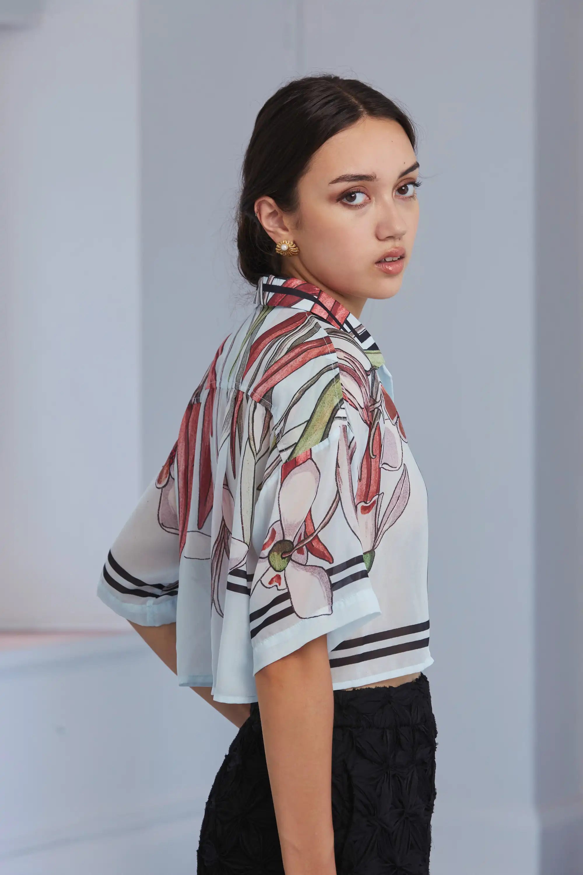 Cropped Cuban Shirt (Snowdrop)