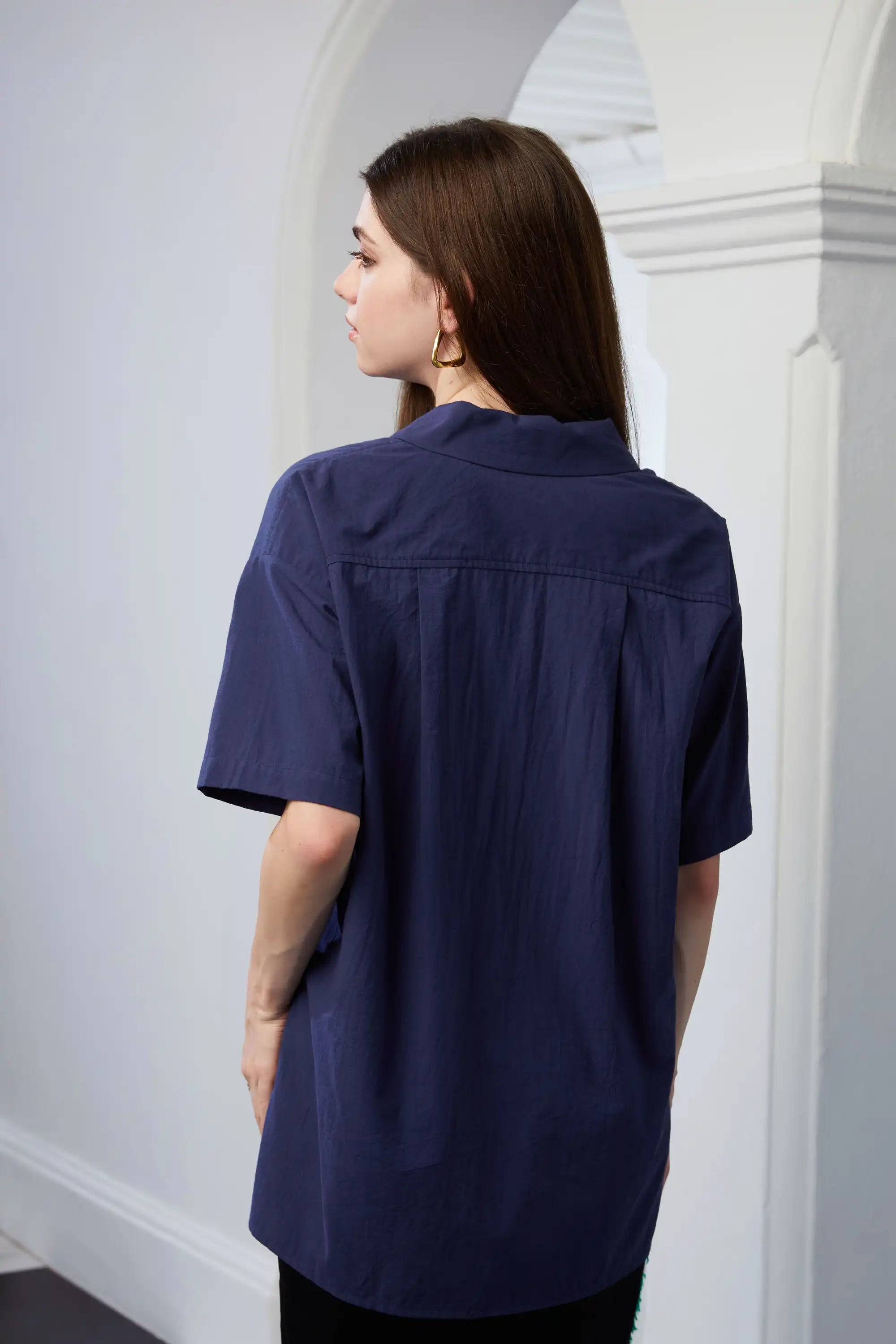 Shawl Collar Shirt (Navy)