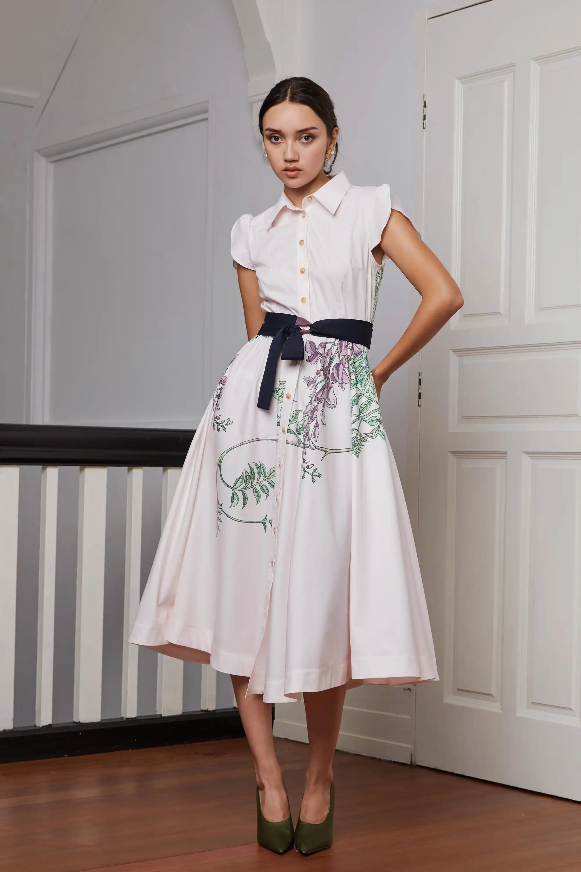 Snowdrop Sleeves Shirtwaist Dress (Wisteria)