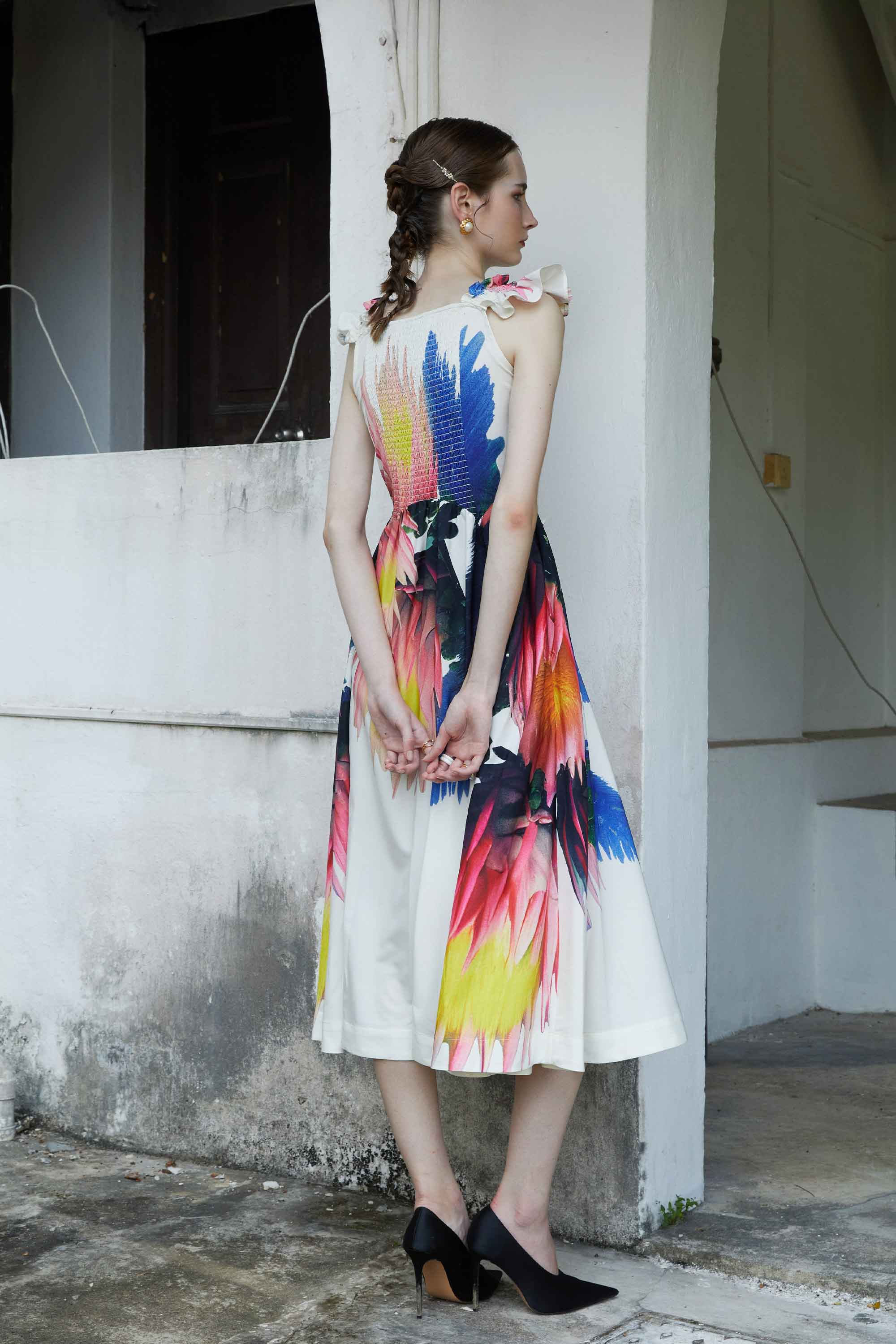 Bustier Butterfly Sleeveless Midi Dress (Whisper)
