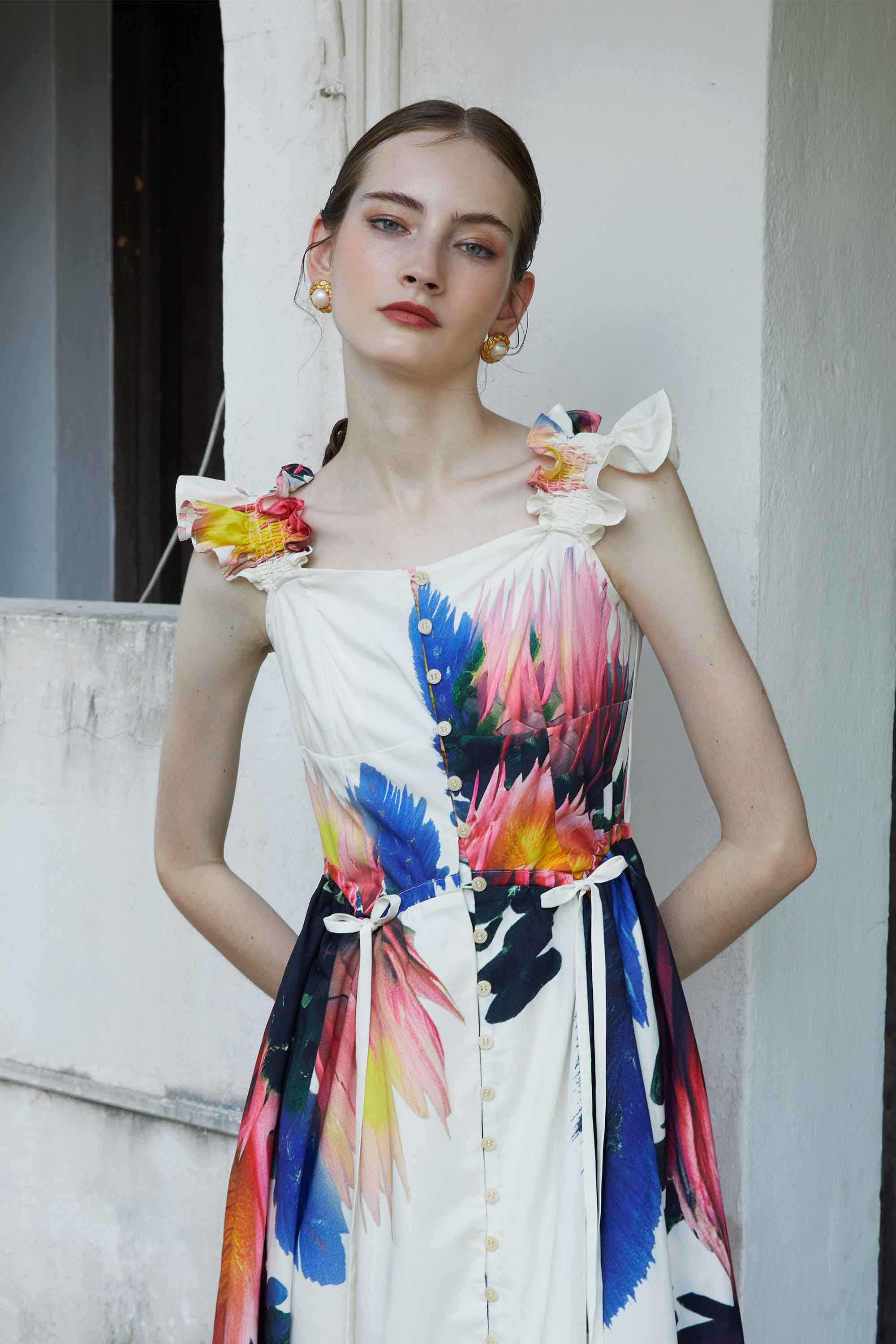 Bustier Butterfly Sleeveless Midi Dress (Whisper)