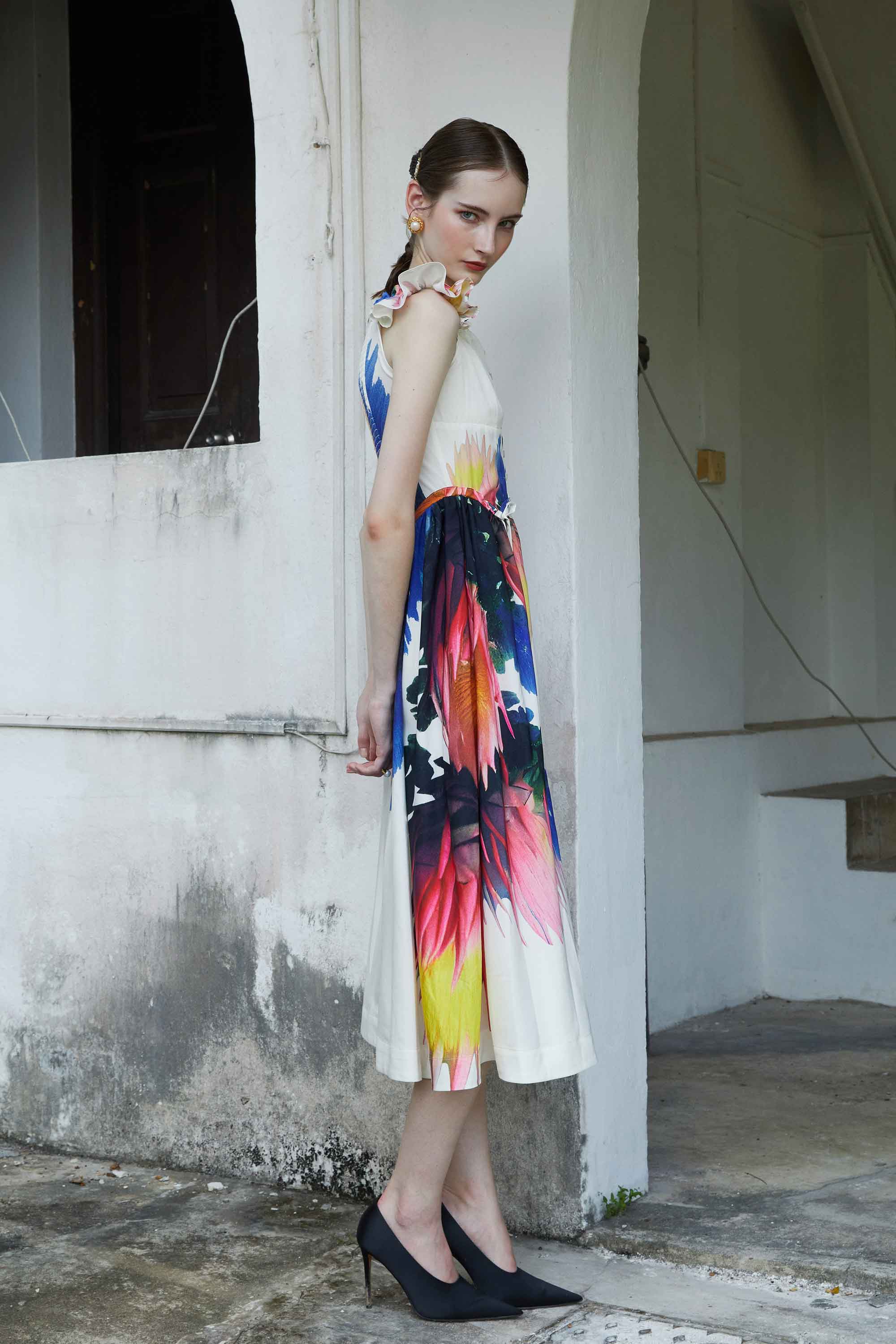 Bustier Butterfly Sleeveless Midi Dress (Whisper)