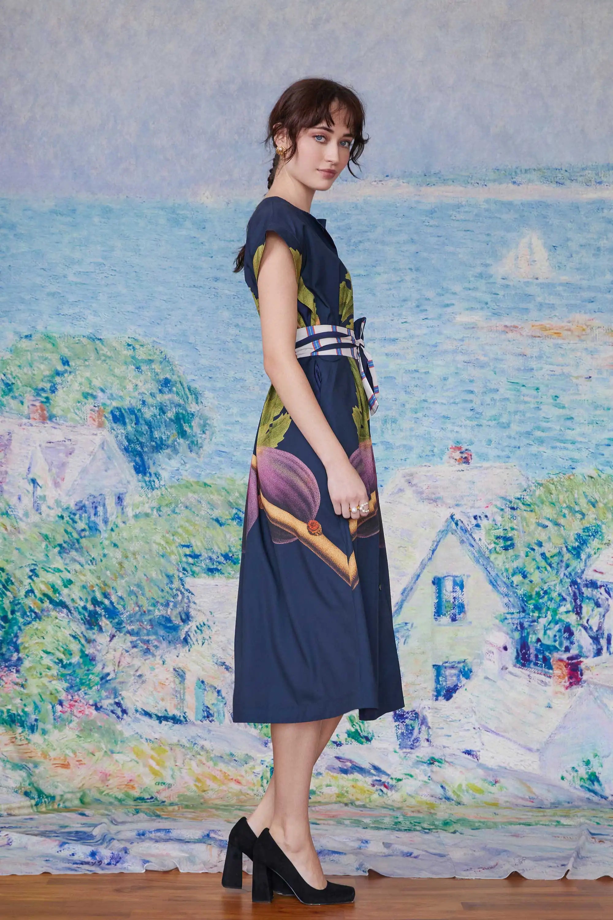 Box Pleats Cinch Tea Dress (Fig)