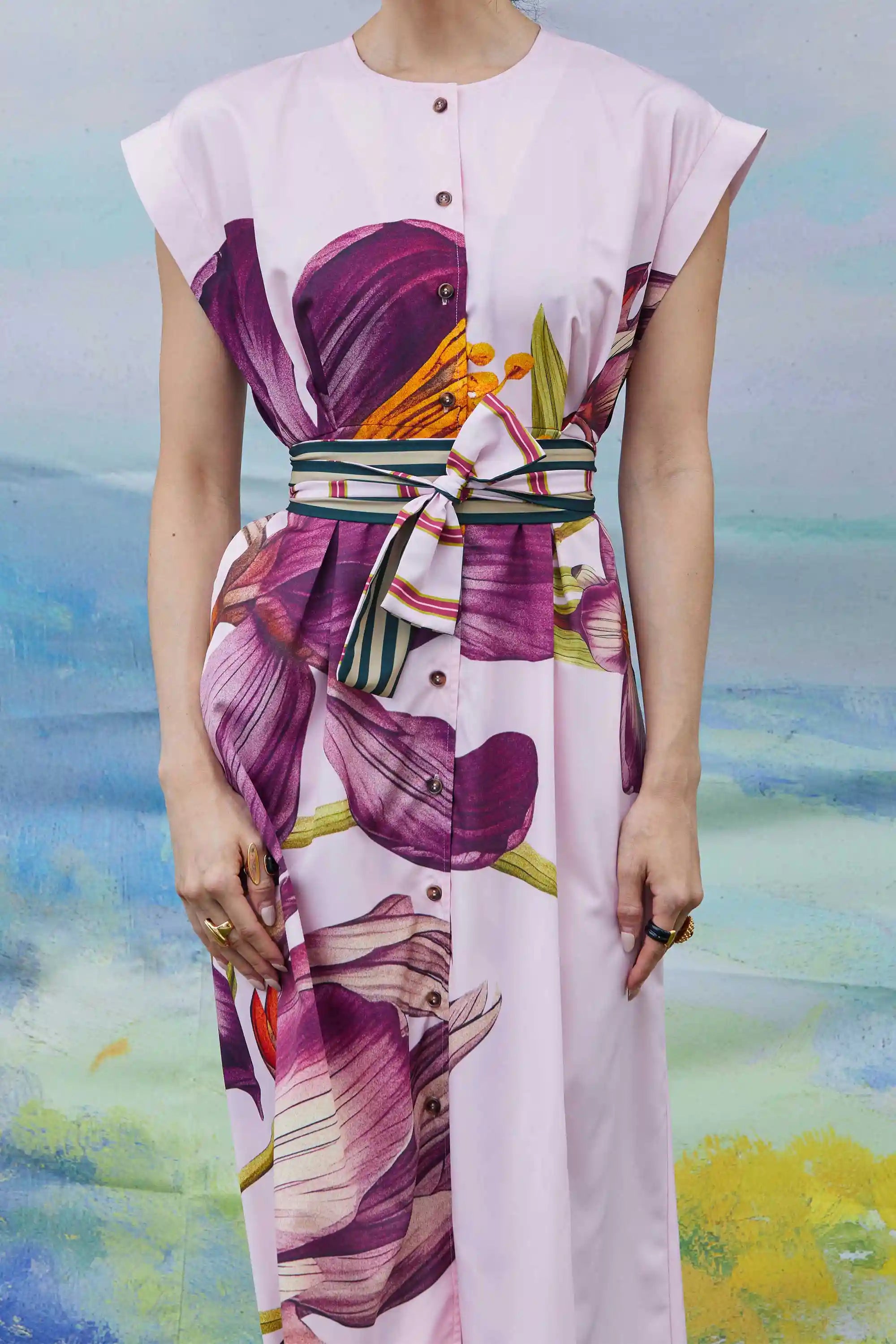 Box Pleats Cinch Tea Dress (Saffron)
