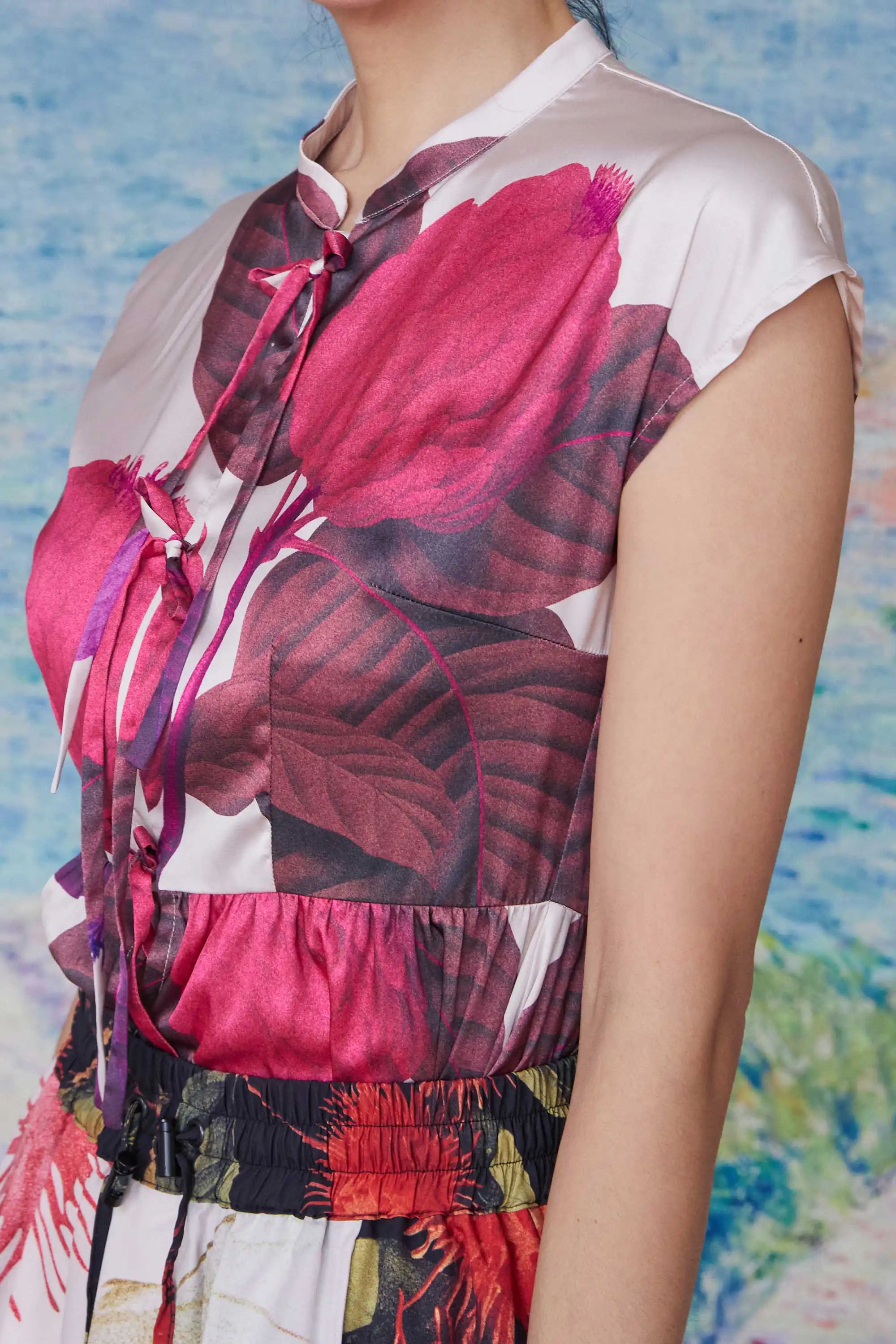 Chinese Collar Tie Top (Custard Apple)