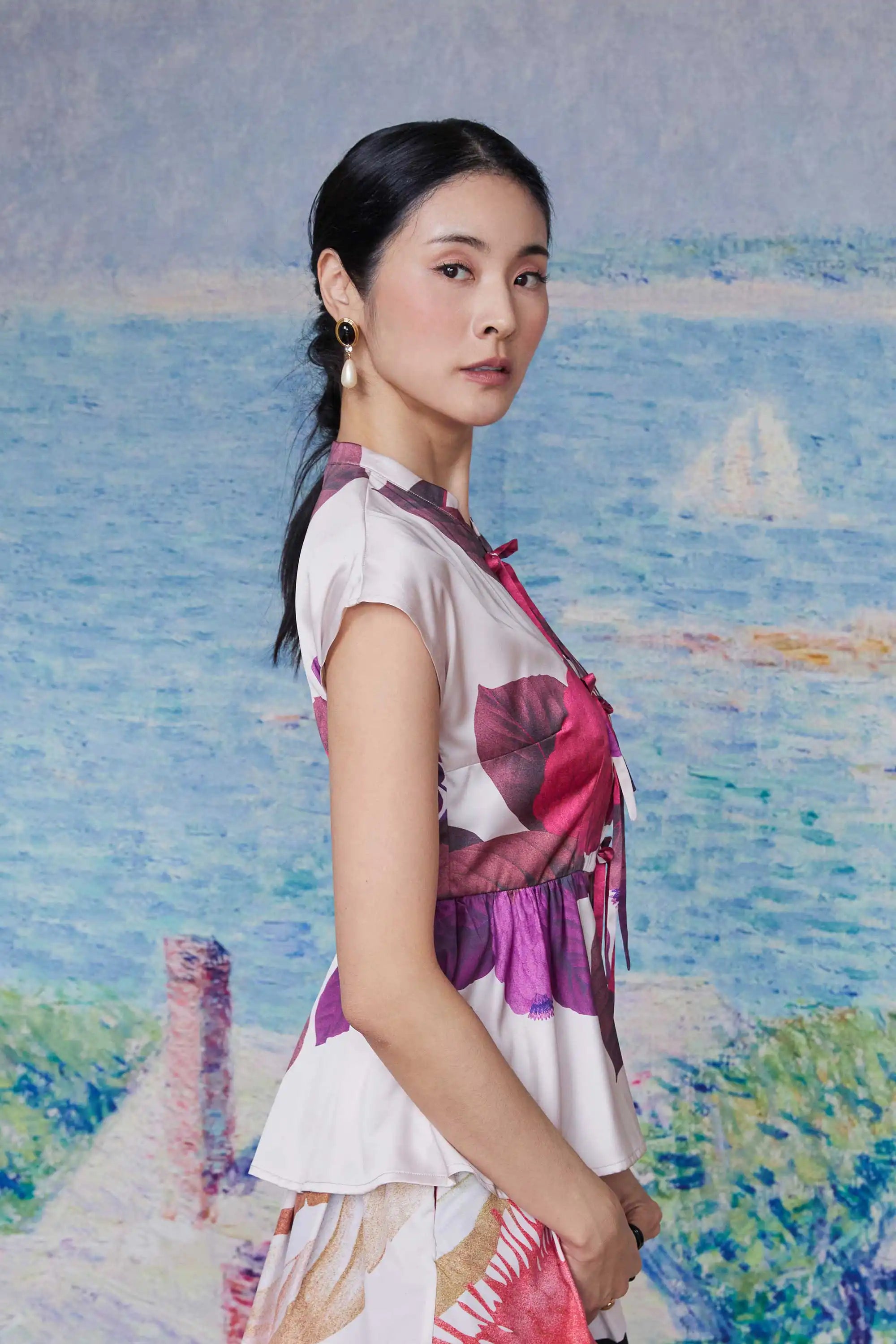 Chinese Collar Tie Top (Custard Apple)