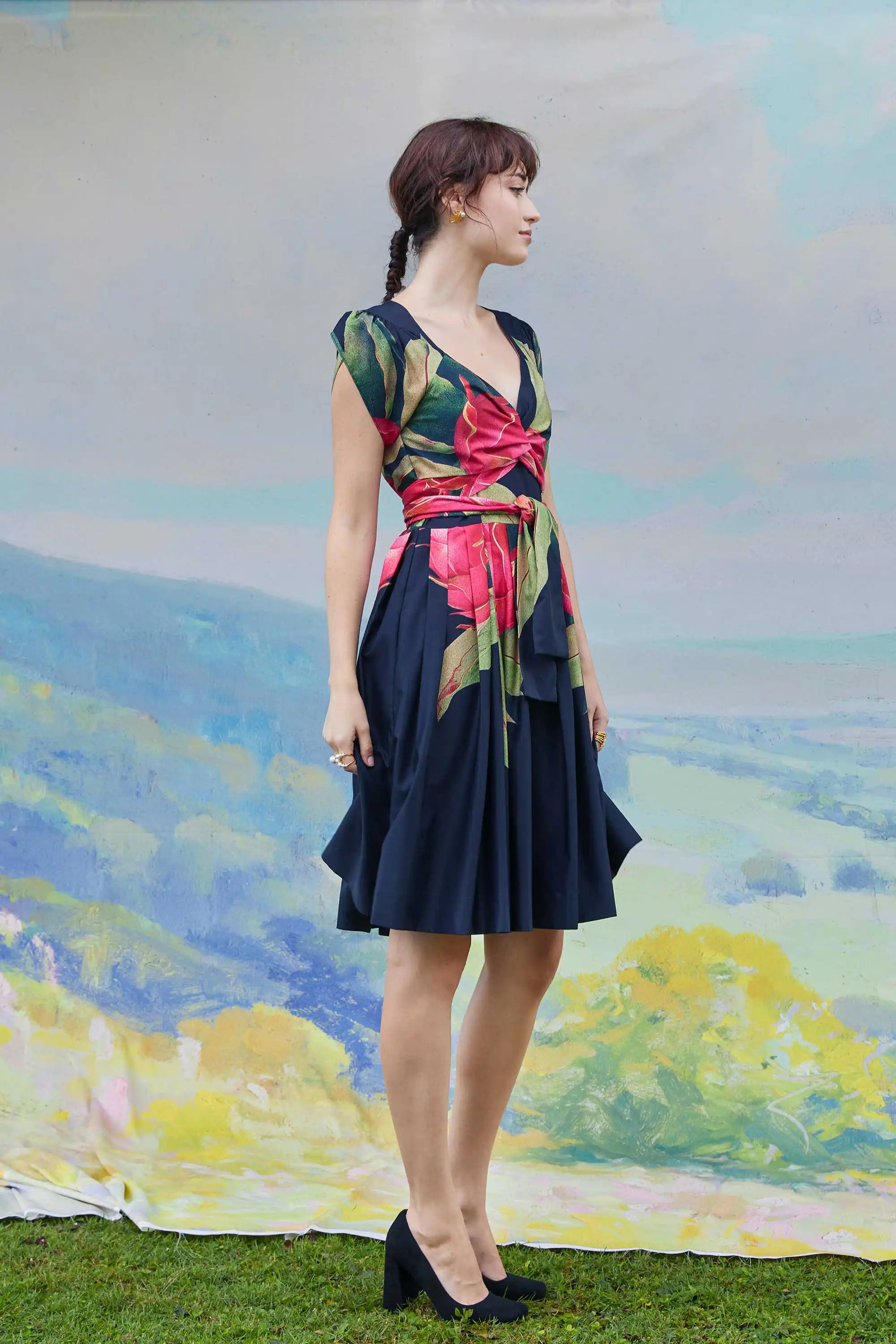 Criss-Cross Tulip Knee Dress (Dragon Fruit)