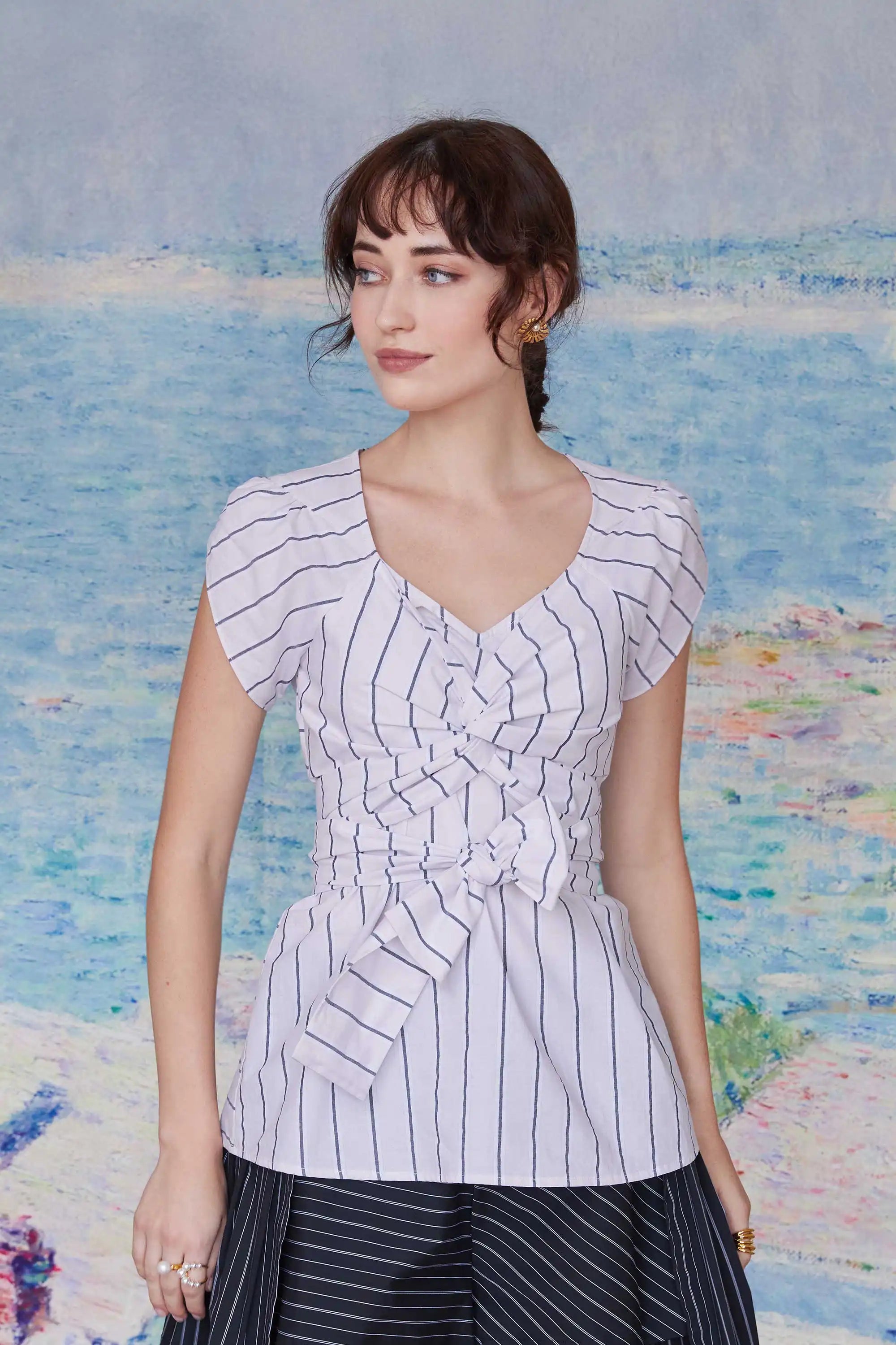 Criss-Cross Tulip Top (Grey Stripes)