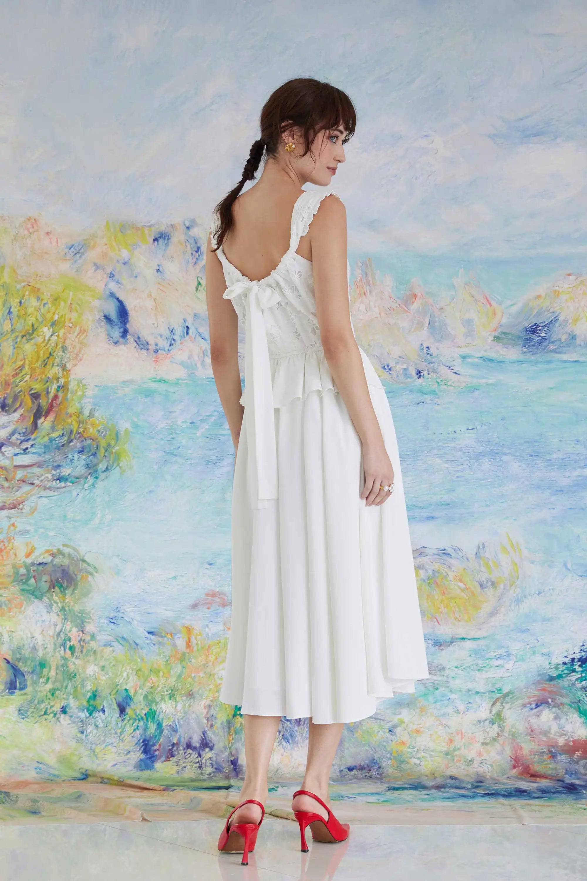 Layered Peplum Tea Dress (White)