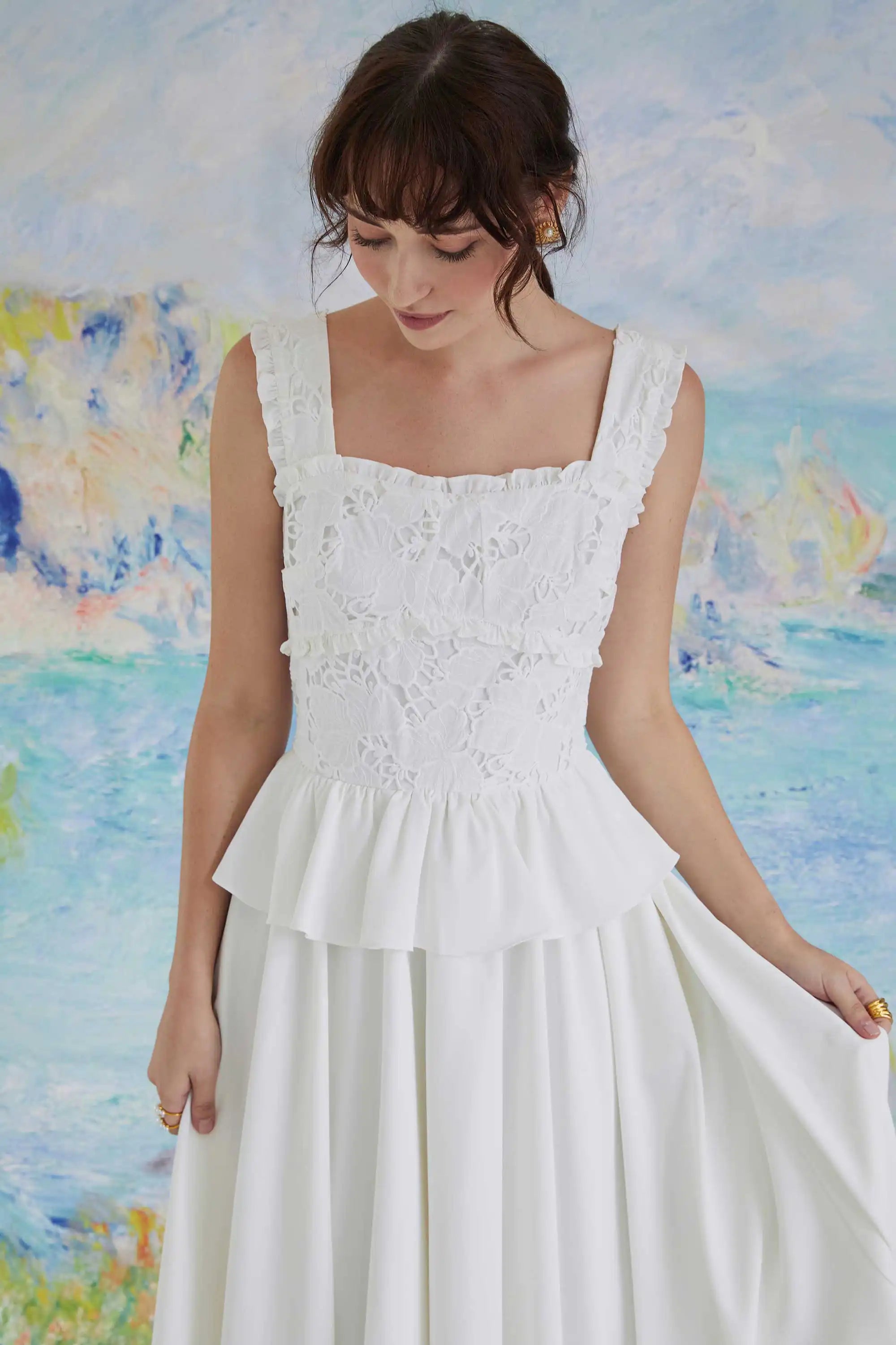 Layered Peplum Tea Dress (White)