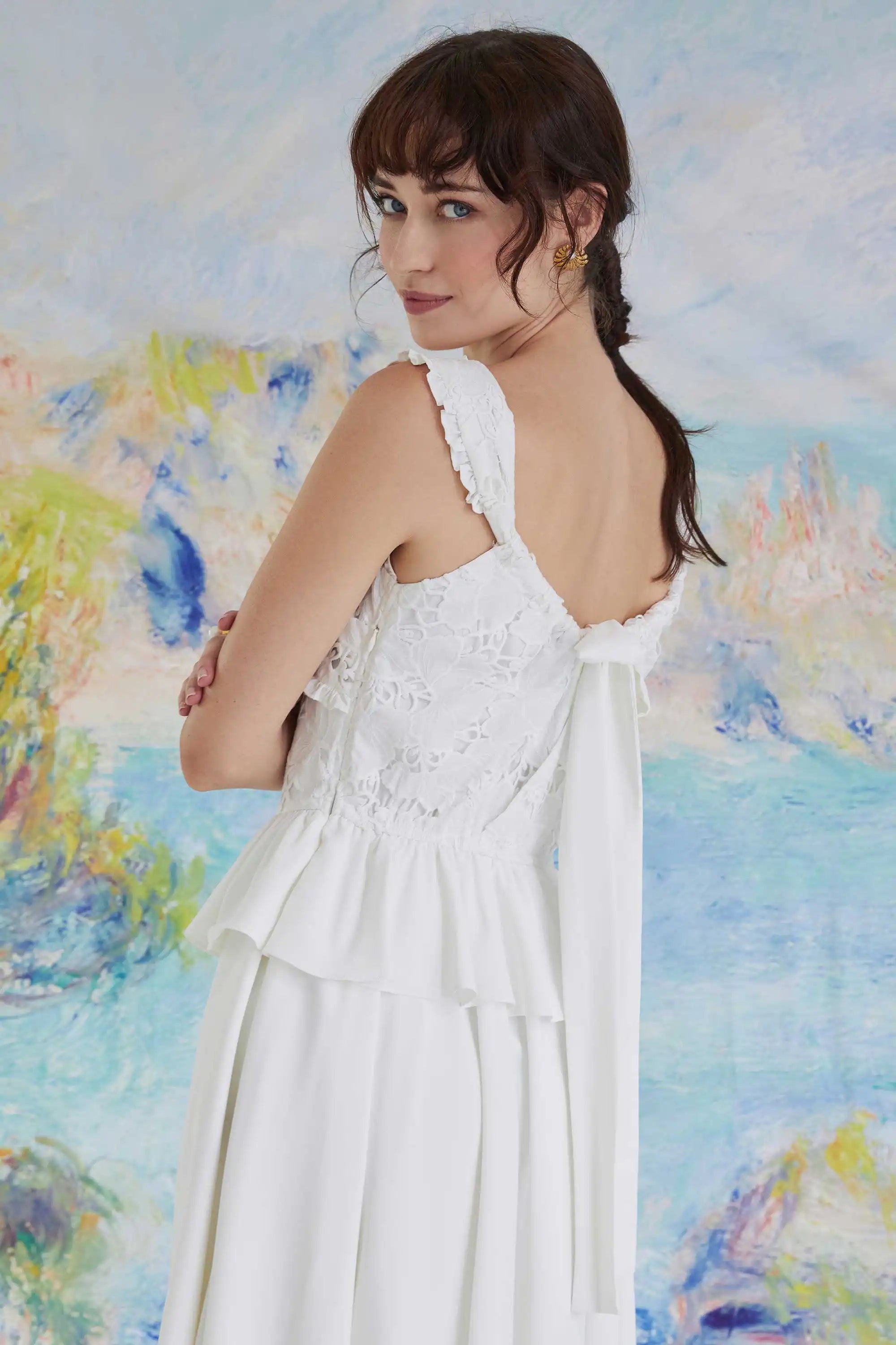Layered Peplum Tea Dress (White)