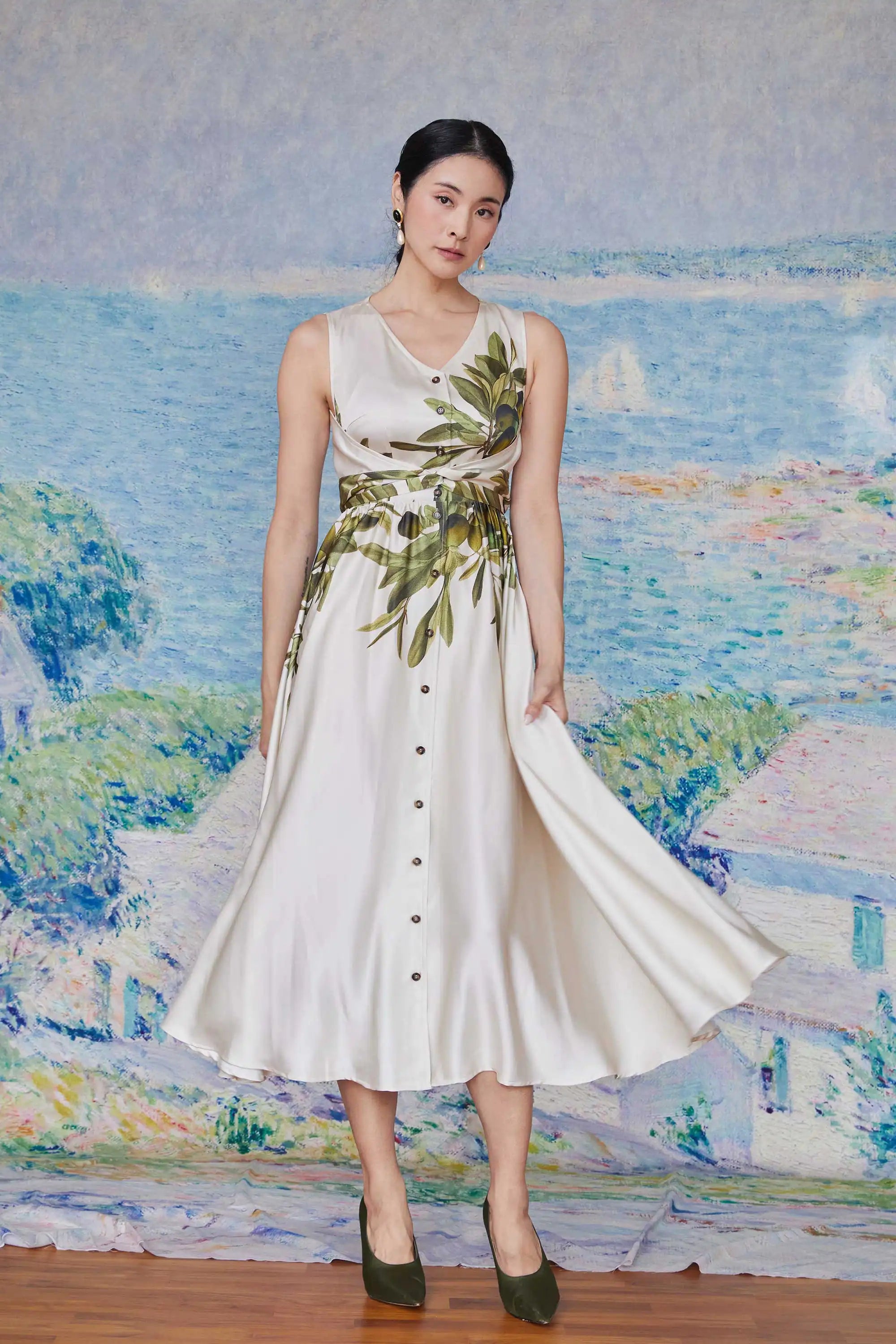 Sleeveless Back Wrap Dress (Olive)