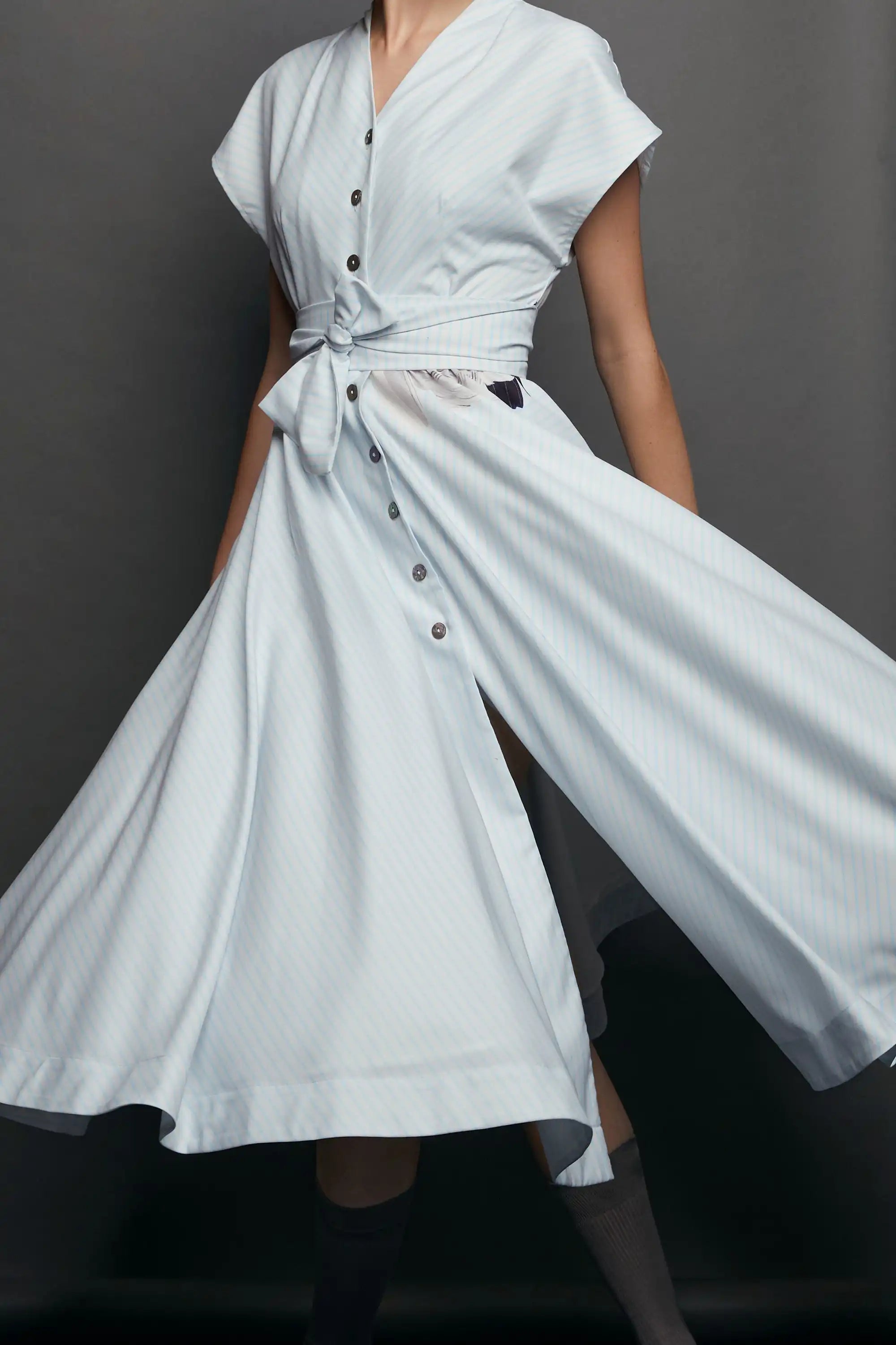 Blended Collar Fit & Flare Dress (Whooping Crane)