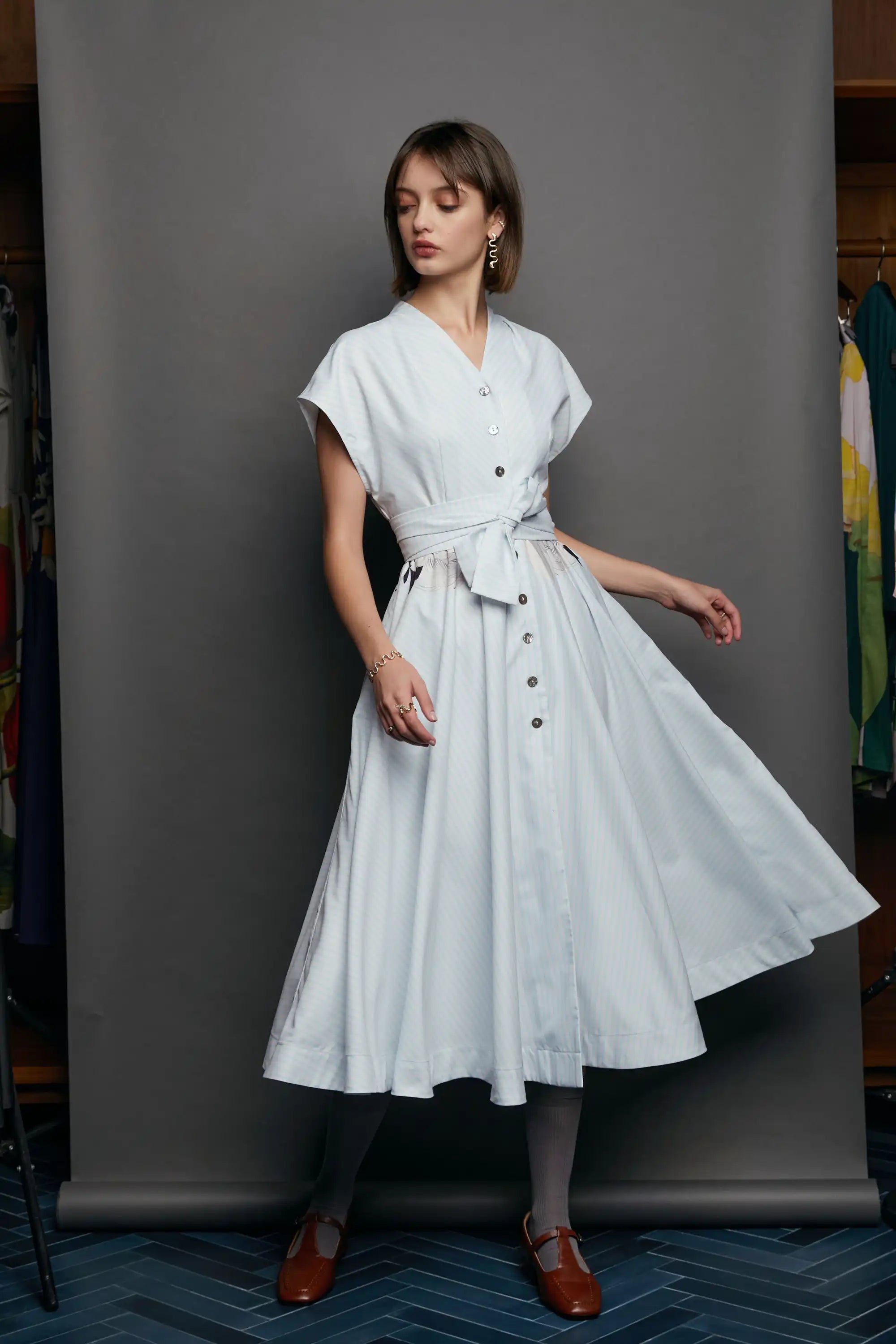 Blended Collar Fit & Flare Dress (Whooping Crane) Blended Collar Fit & Flare Dress (Whooping Crane)