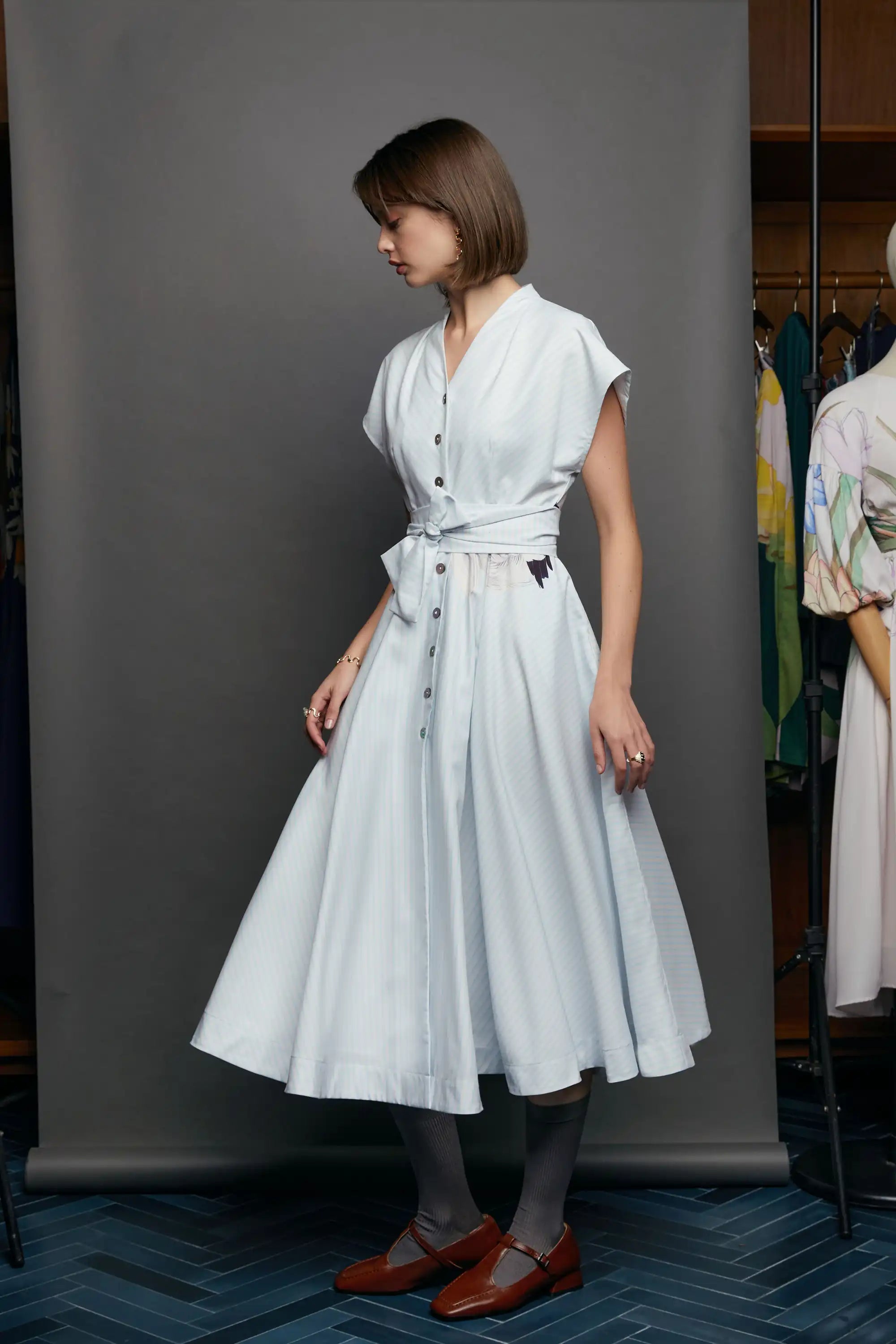 Blended Collar Fit & Flare Dress (Whooping Crane)