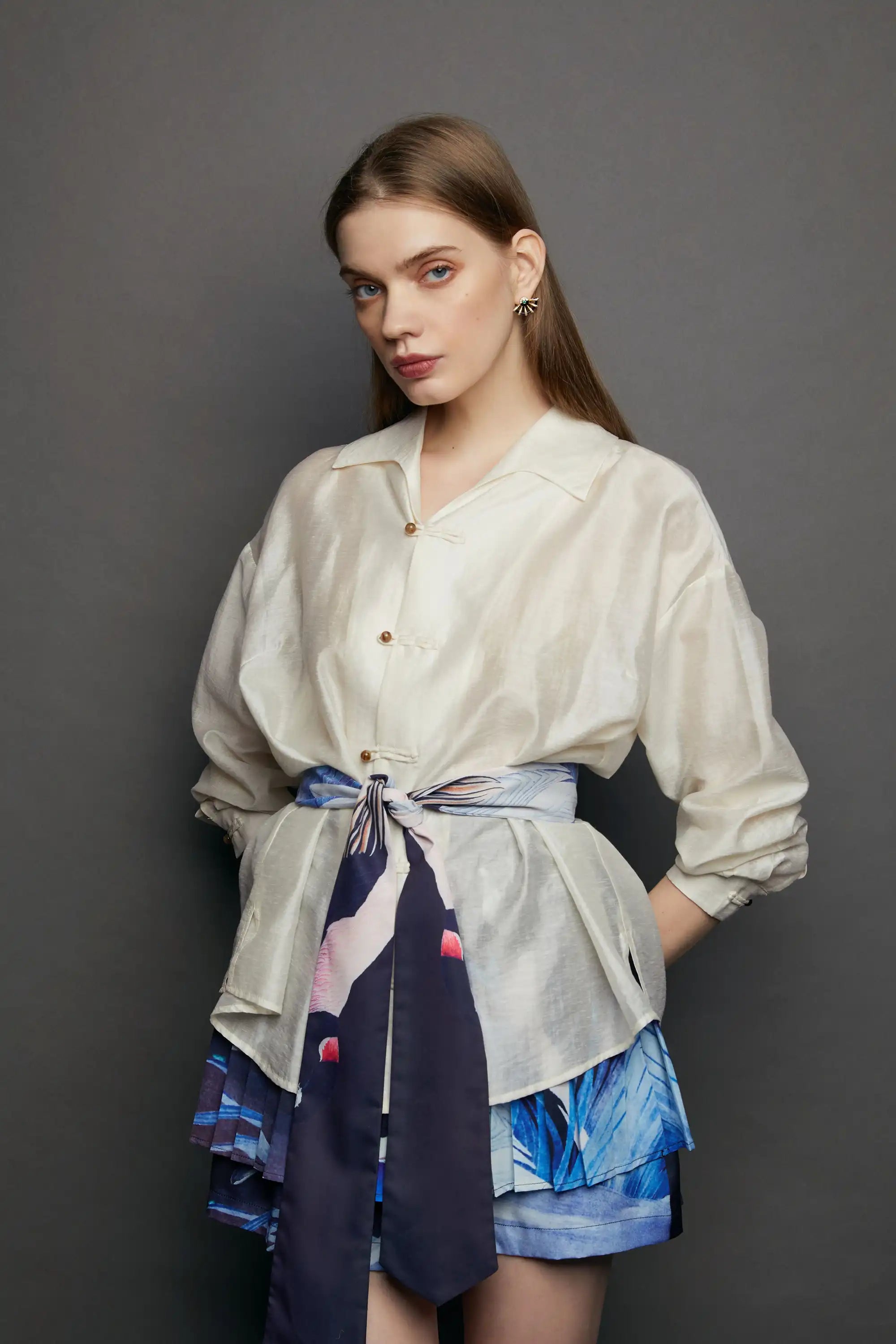 Blouson Sleeves Pankou Top (Mandarin Duck)