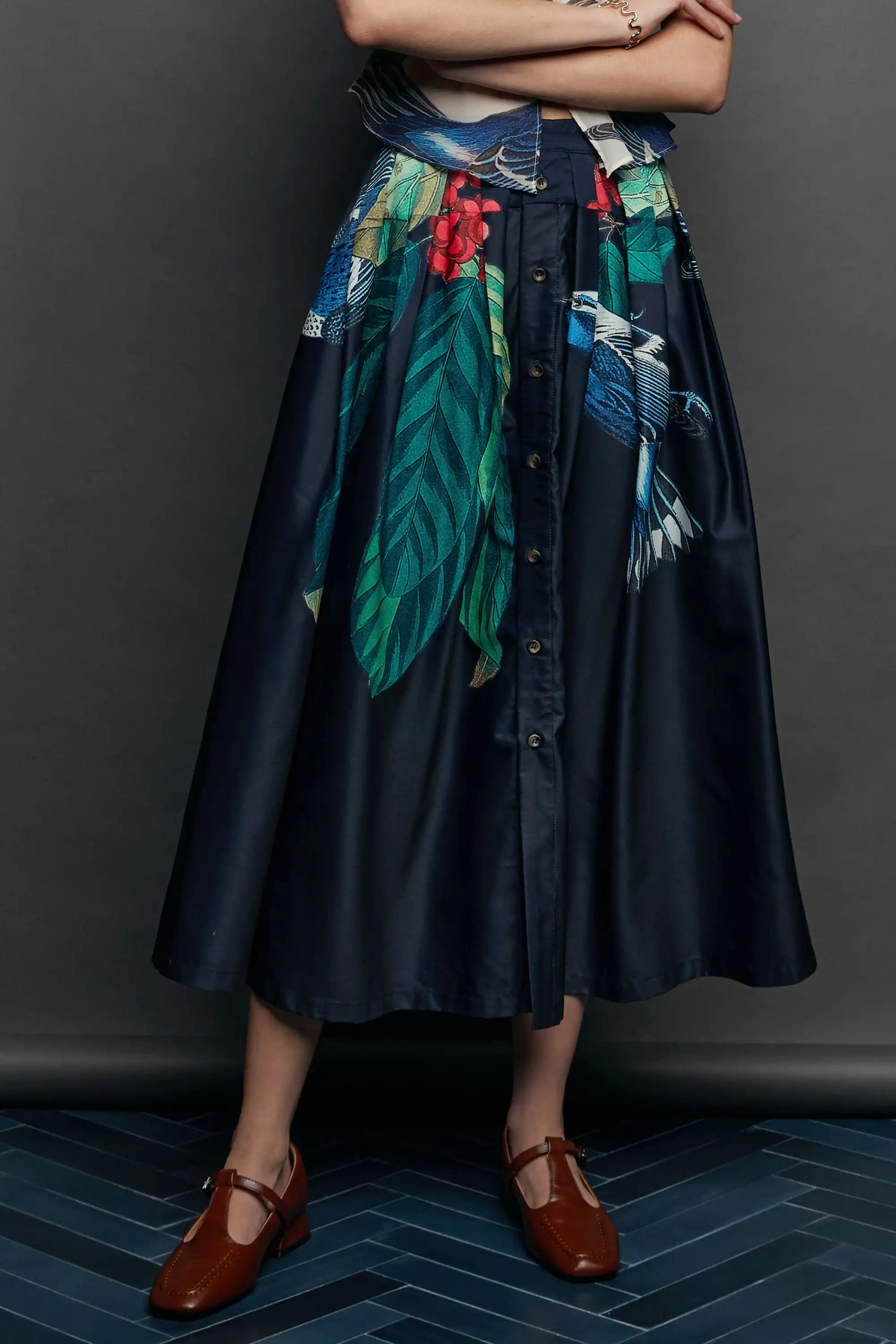 Dual Box Pleat Skirt (Cerulean Warbler)