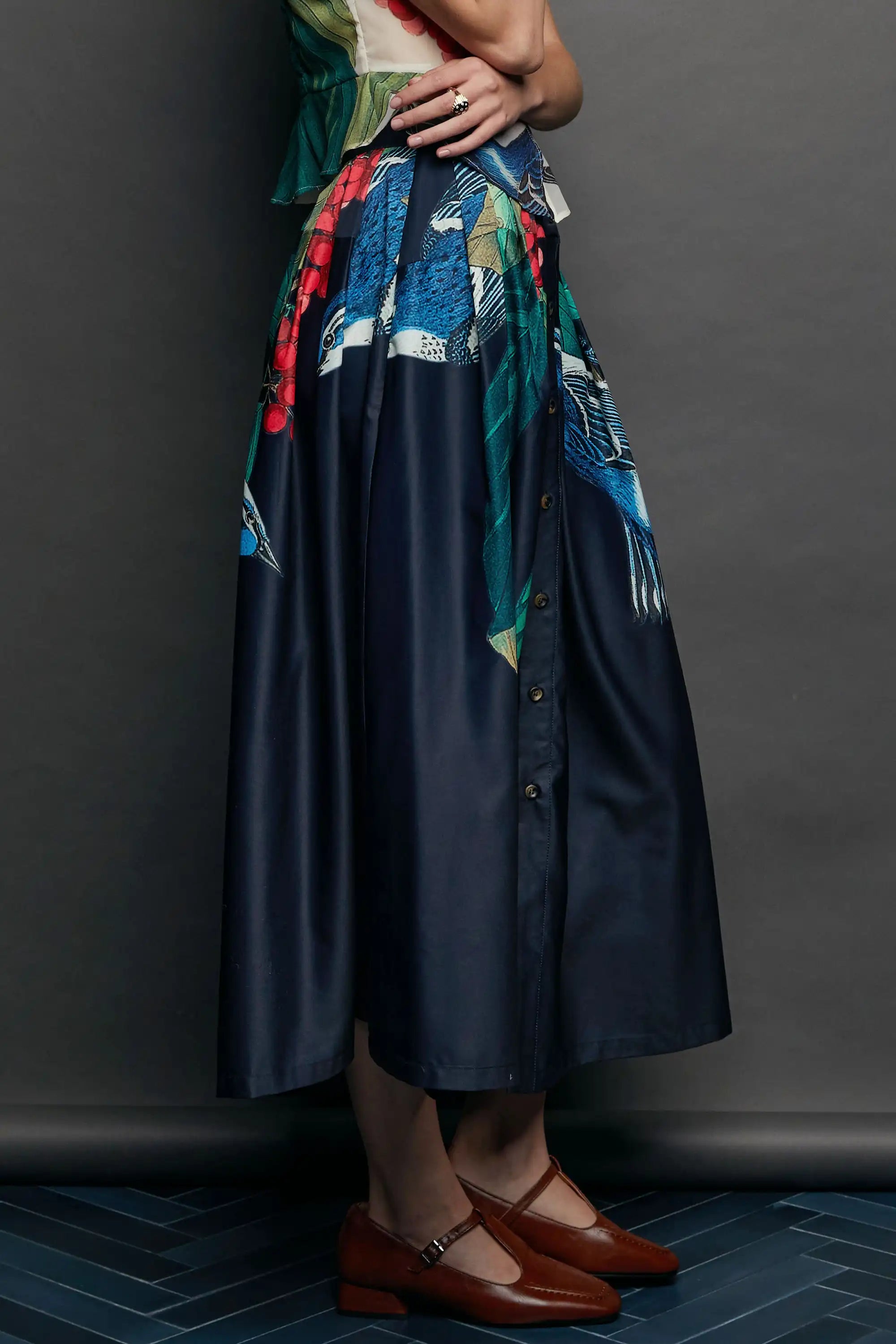 Dual Box Pleat Skirt (Cerulean Warbler)