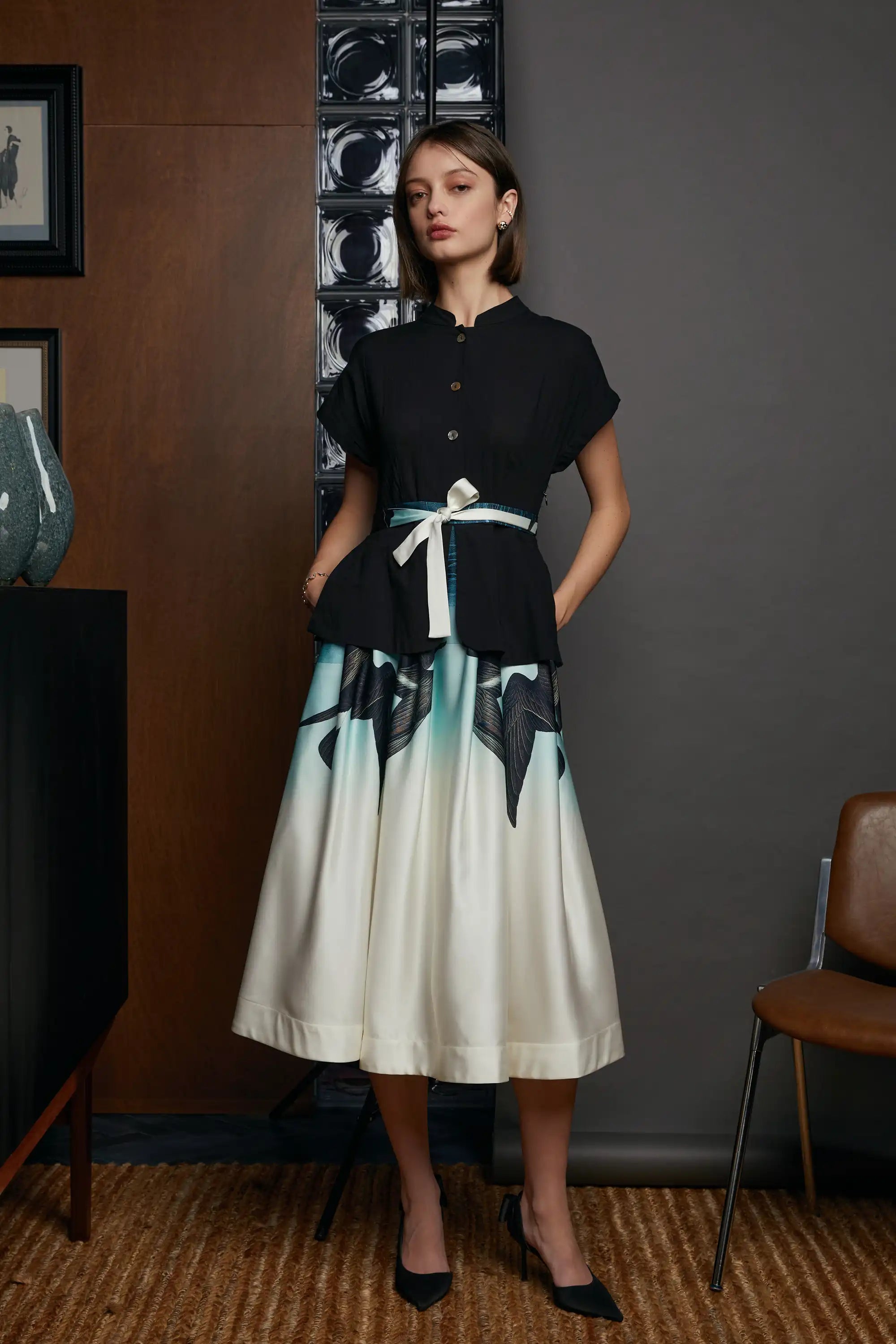 Fit & Flare Peplum Dress (Least Storm Petrel)